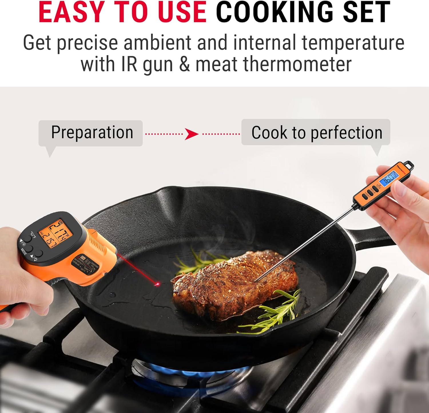 Alternative view of ThermoPro Temperature Gun, Infrared Thermometer Gun with Laser Pointer, Meat Thermometer Digital with Super Long Probe, Food Thermometer for Cooking, Laser Thermometer Gun -58℉-1022℉ Not for Human