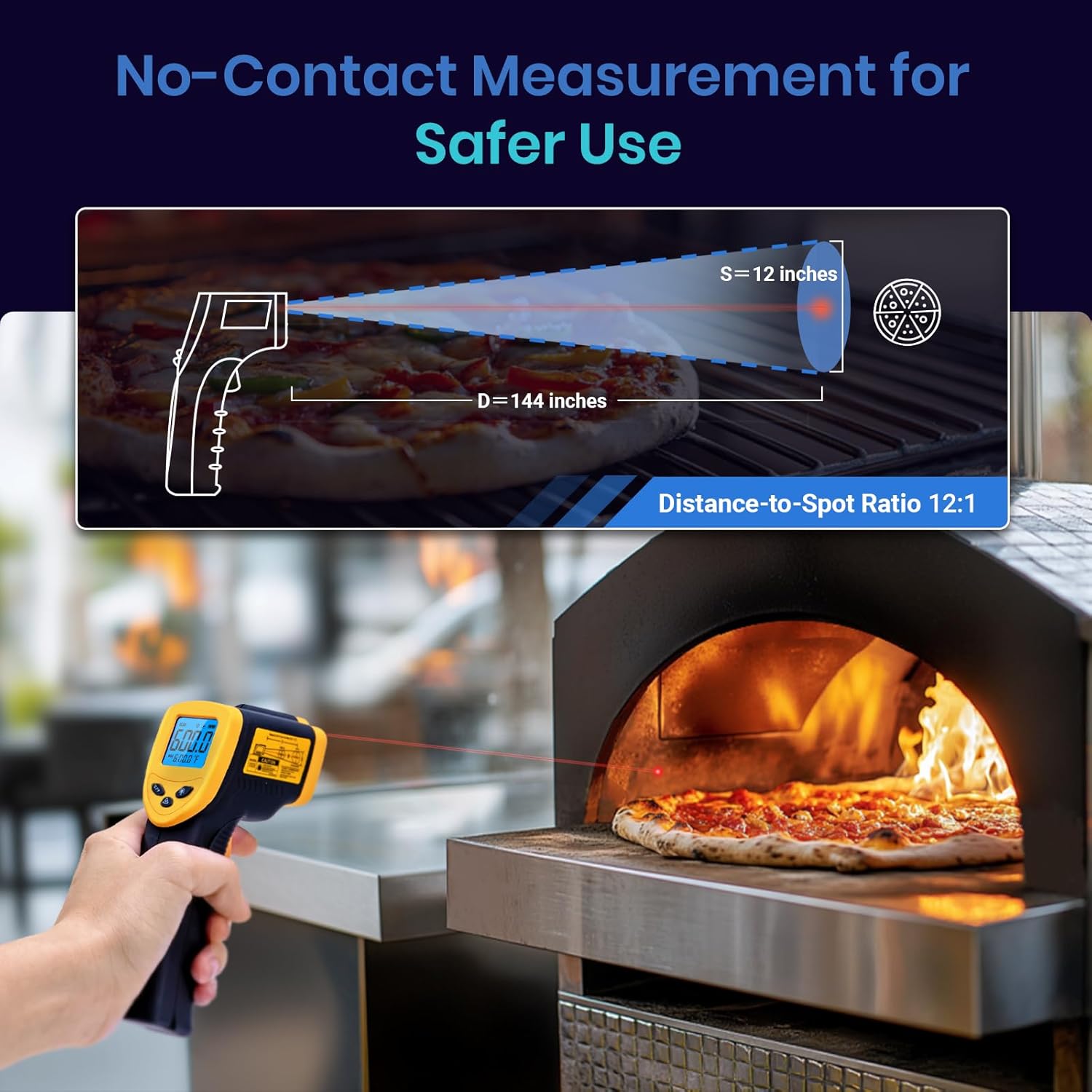 Etekcity Infrared Thermometer Laser Temperature Gun 1080, -58°F~ 1130°F for Meat Food Candy Pizza Oven, Heat Gun for Cooking, Kitchen, Fridge, Reptile, BBQ, HAVC, Adjustable Emissivity & Max Measure - Image 5