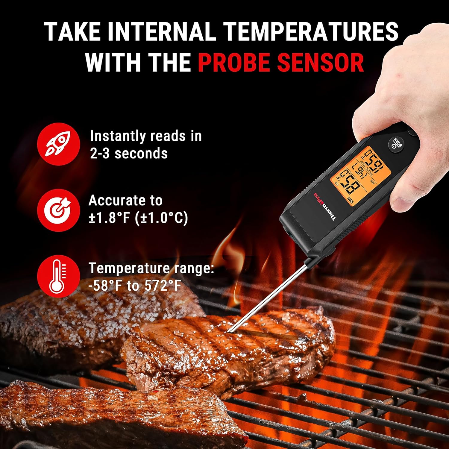 Alternative view of ThermoPro 2-in-1 Instant Read Thermometer for Cooking, Infrared Thermometer Cooking Thermometer with Meat Probe, Non-Contact Laser Meat Thermometer for Griddle Grill Pizza Oven HVAC Pool, Black