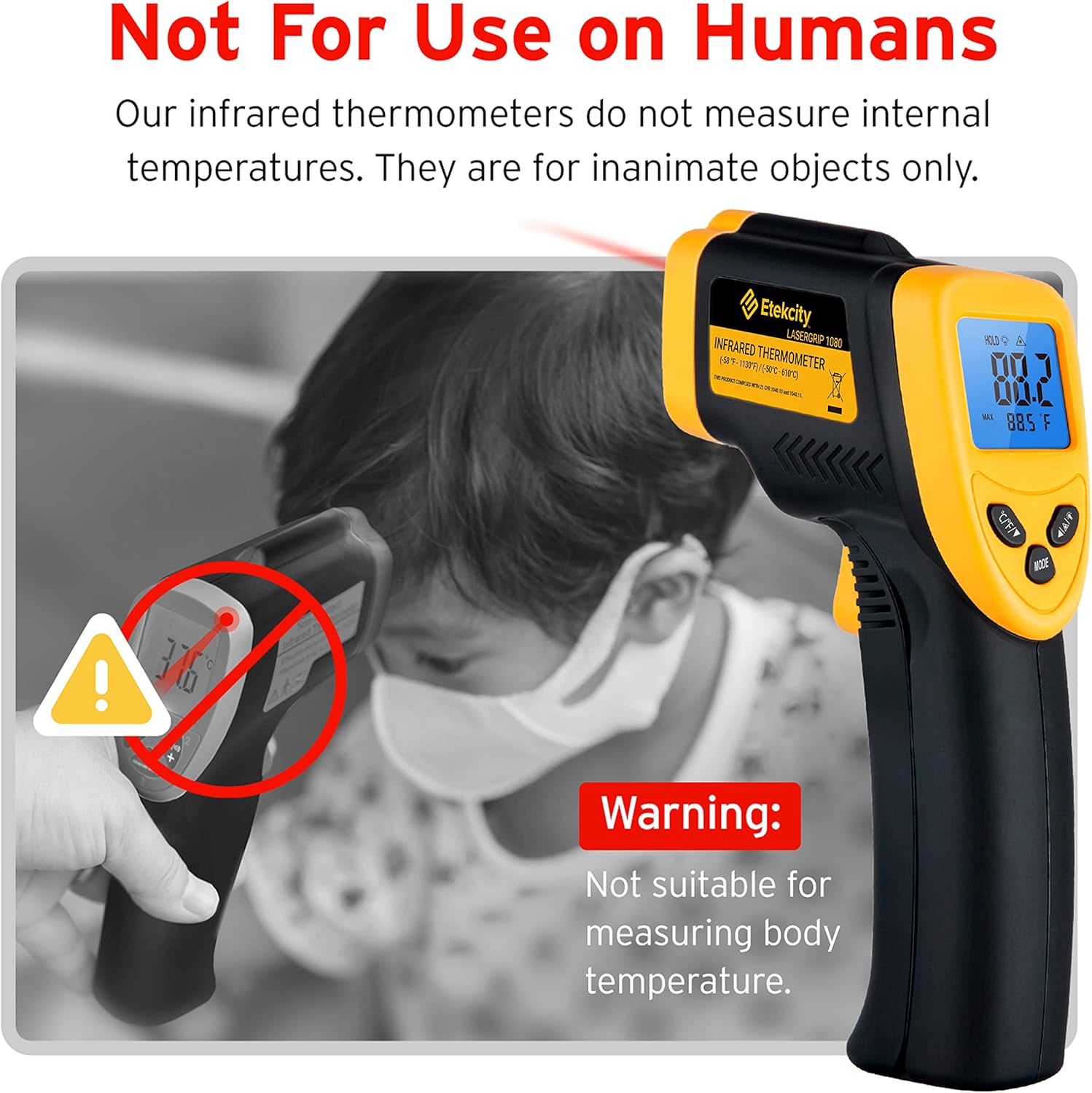 Etekcity Infrared Thermometer Laser Temperature Gun 1080, -58°F~ 1130°F for Meat Food Candy Pizza Oven, Heat Gun for Cooking, Kitchen, Fridge, Reptile, BBQ, HAVC, Adjustable Emissivity & Max Measure - Image 7