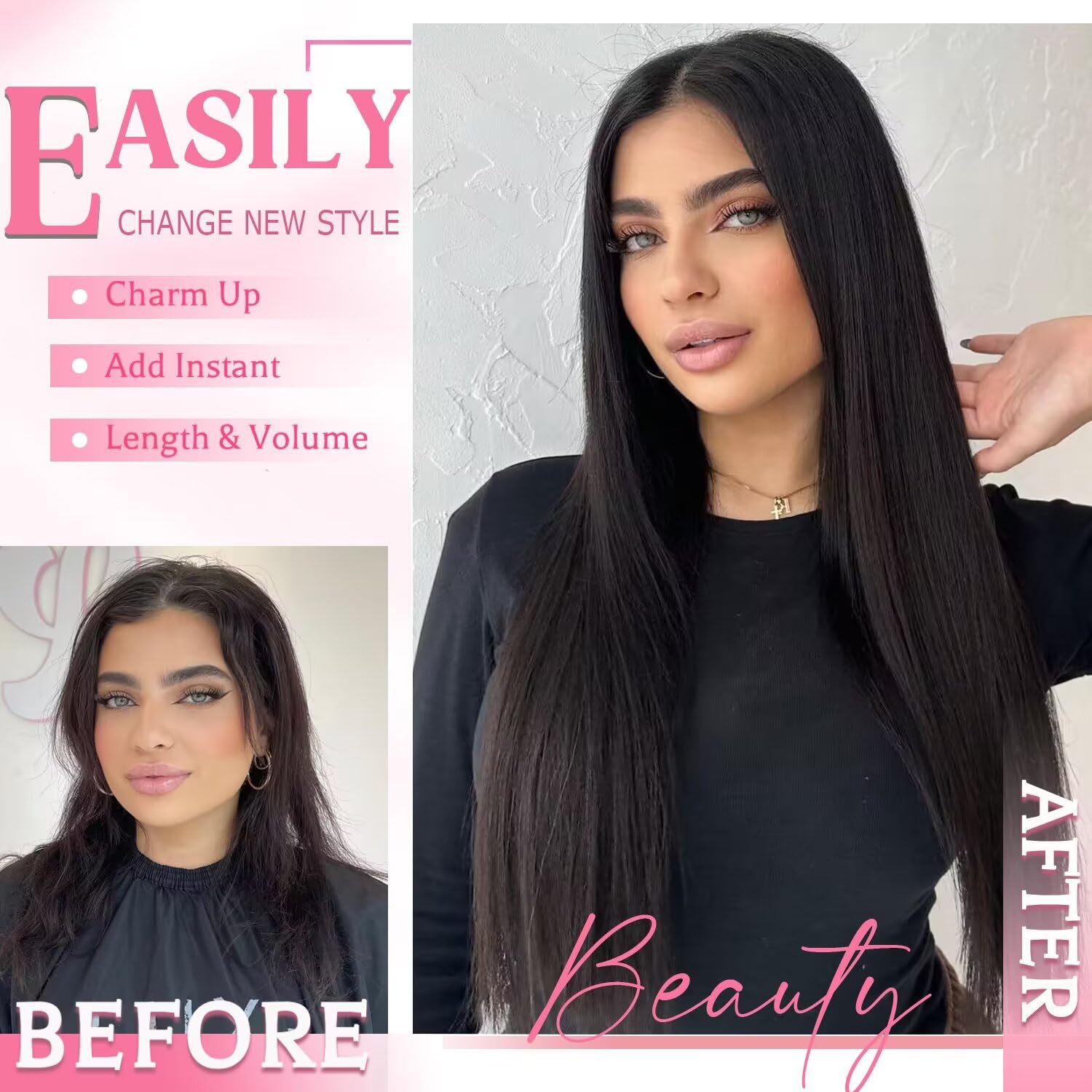 Tebelove Clip in Hair Extensions Real Human Hair, 100g/3.6oz, Clip in 100% Brazilian Remy Human Hair Extension for Women, Double Weft 8pcs Per Set with 18 Clips 1B Natural Black 16 Inch