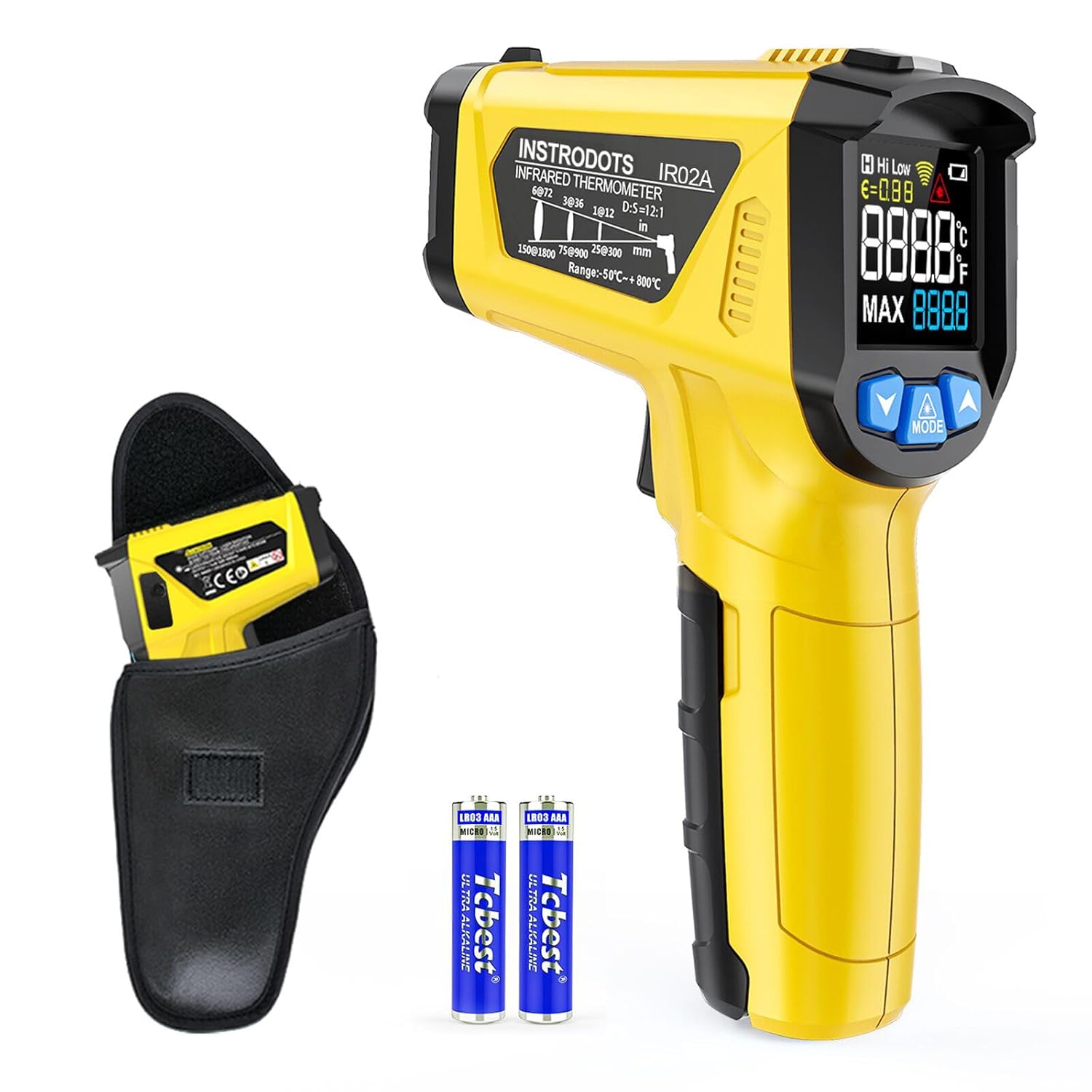 INSTRODOTS Infrared Thermometer Temperature Gun, -40℉ to 2192℉ Dual Laser High Temp Thermometer with LCD Color Display, Non-Contact Industrial Pyrometer 50:1 Distance Ratio, Adjustable Emissivity - Image 9