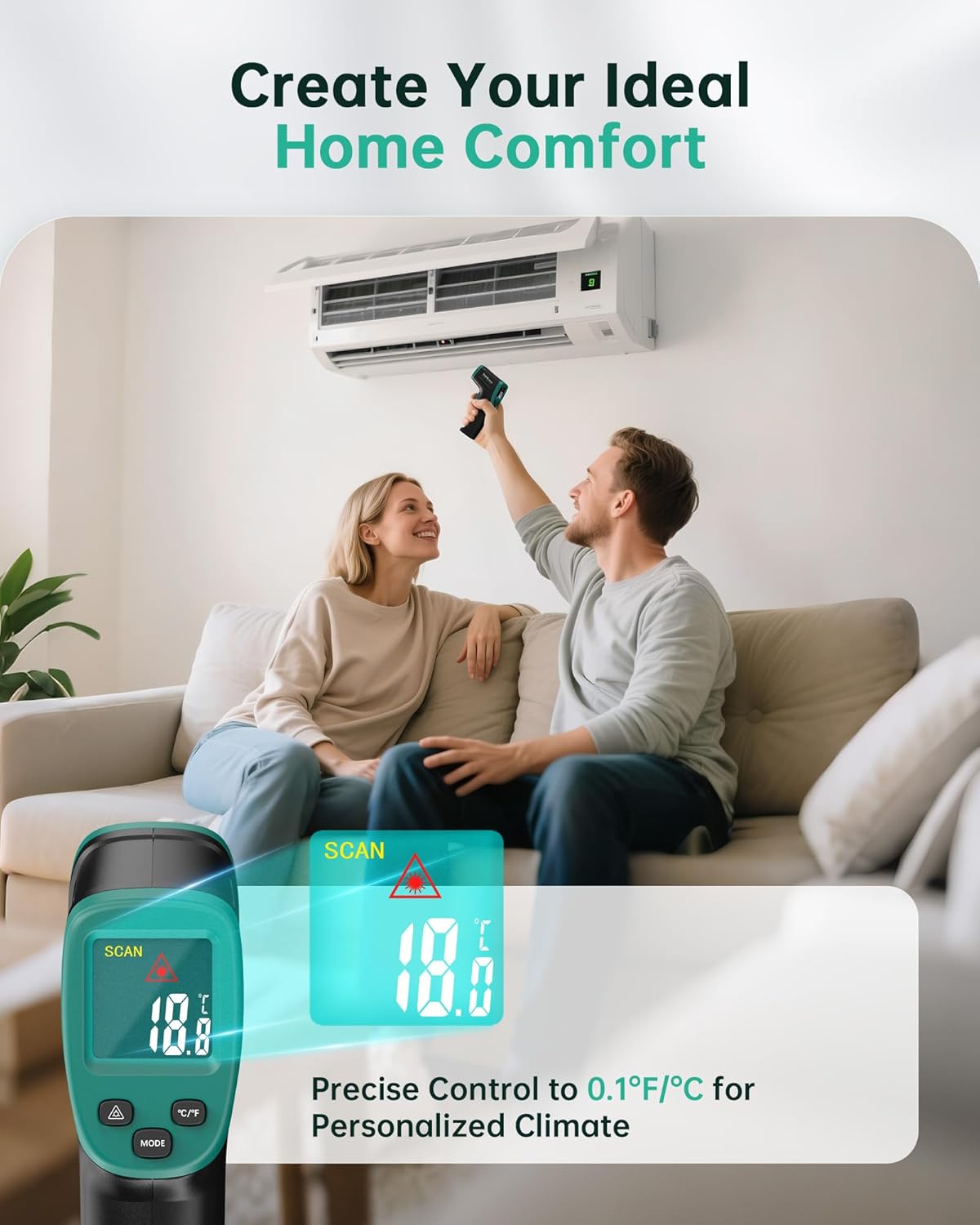 Alternative view of ERICKHILL ROOKMAX Infrared Thermometer Gun, Non-Contact Laser, Adjustable Emissivity, Color LCD, -58°F to 1472°F (-50°C to 800°C), for HVAC, Cooking & BBQ, Automotive, Freezer - Dark Green