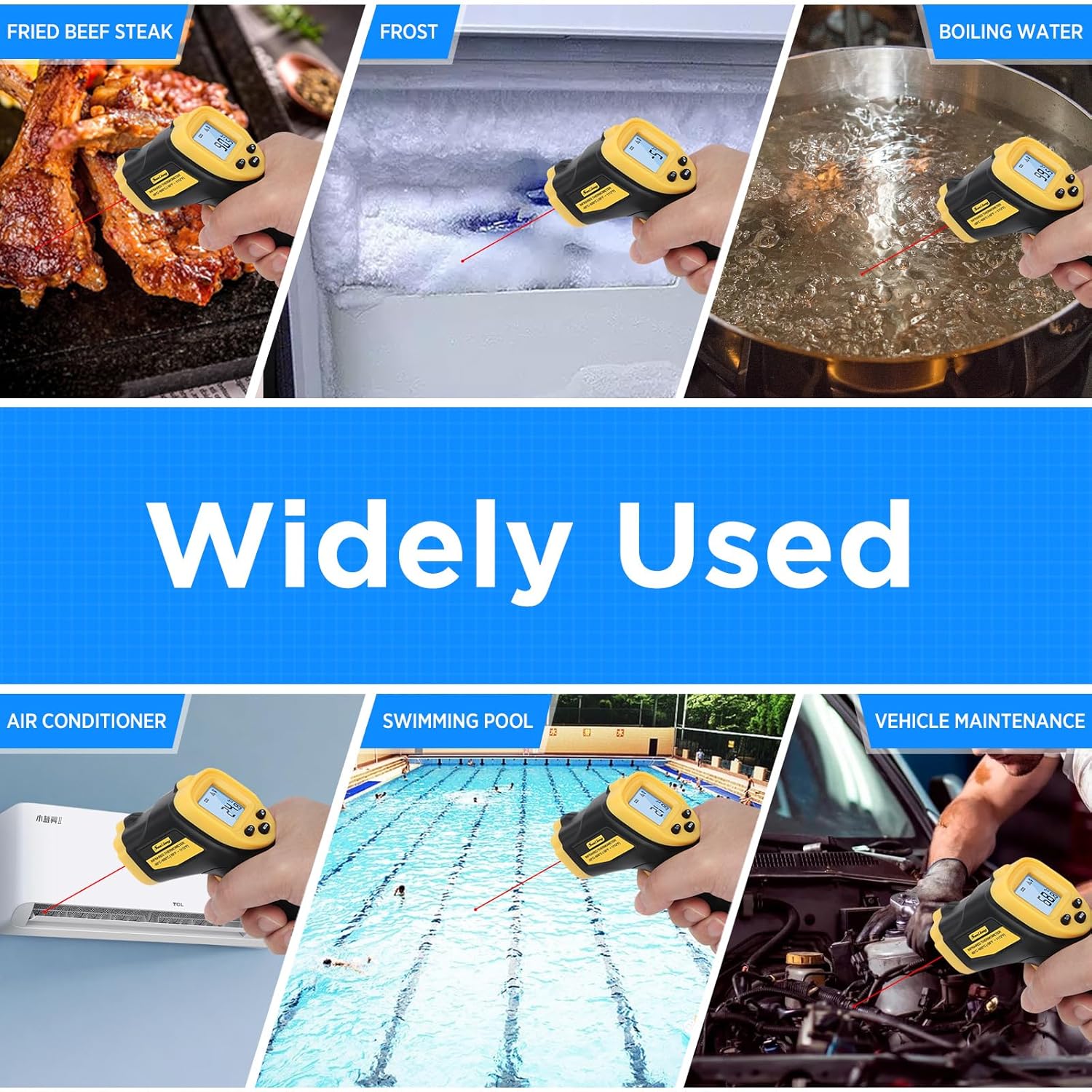 Alternative view of Infrared Thermometer Laser Temperature Gun -58℉ to 1112℉ with Adjustable Emissivity & Max and Min Measure Laser Digital IR Thermometer Gun Temp IR Surface Tool Heat Temp Gun for Cooking.