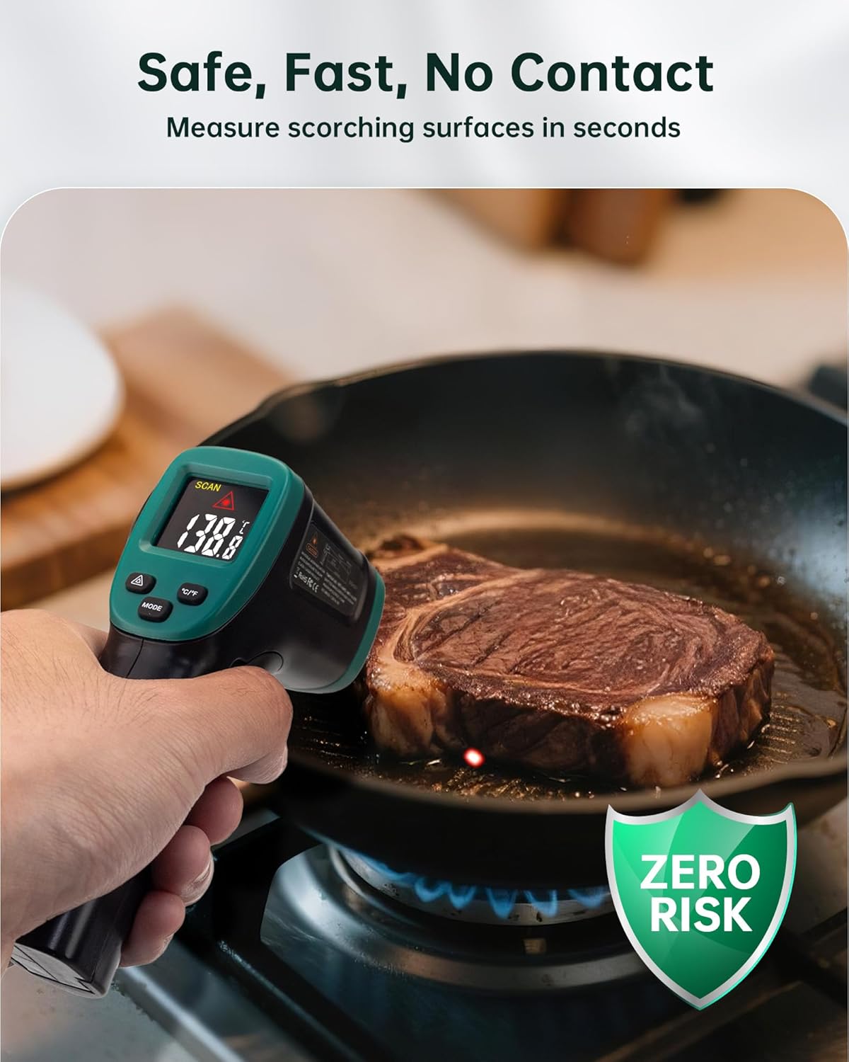 ERICKHILL ROOKMAX Infrared Thermometer Gun, Non-Contact Laser, Adjustable Emissivity, Color LCD, -58°F to 1472°F (-50°C to 800°C), for HVAC, Cooking & BBQ, Automotive, Freezer - Dark Green - Image 5