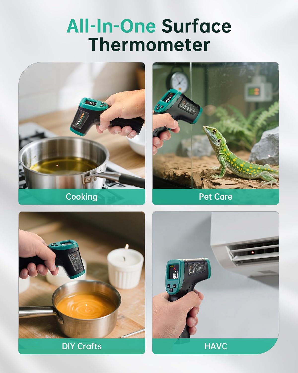 ERICKHILL ROOKMAX Infrared Thermometer Gun, Non-Contact Laser, Adjustable Emissivity, Color LCD, -58°F to 1472°F (-50°C to 800°C), for HVAC, Cooking & BBQ, Automotive, Freezer - Dark Green - Image 6