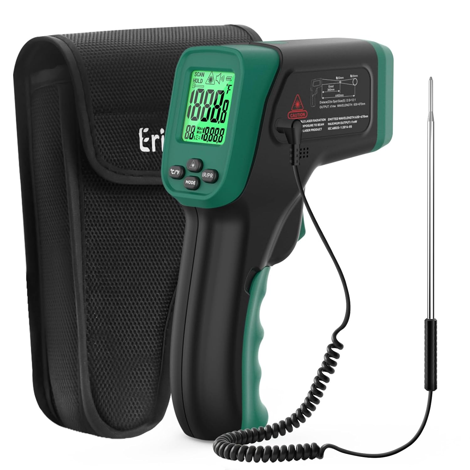 ERICKHILL ROOKMAX Infrared Thermometer Gun, Non-Contact Laser, Adjustable Emissivity, Color LCD, -58°F to 1472°F (-50°C to 800°C), for HVAC, Cooking & BBQ, Automotive, Freezer - Dark Green - Image 7