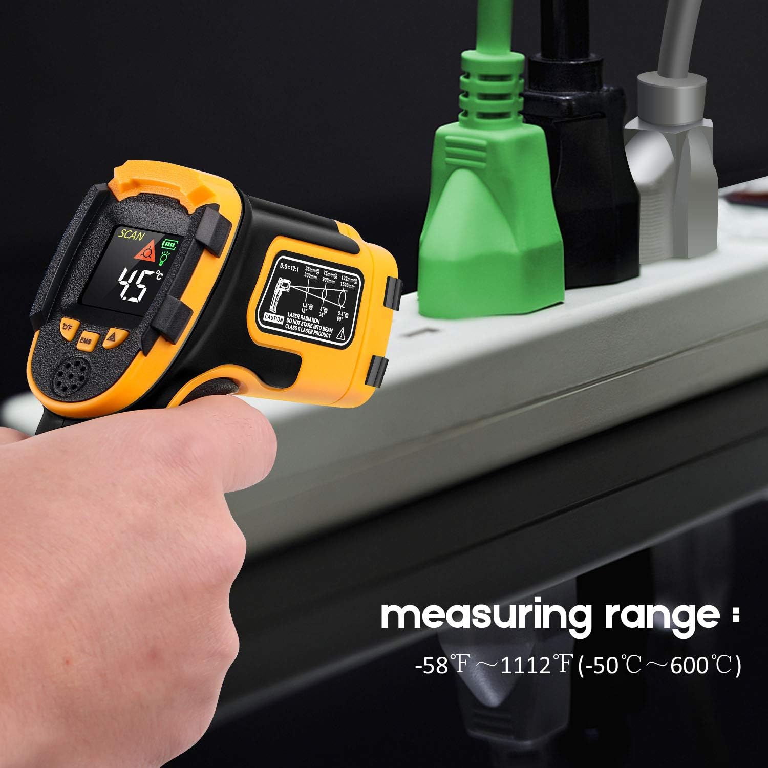 Infrared Thermometer Non-Contact Digital Laser Temperature Gun -58℉～1112℉(-50℃～600℃) Adjustable Emissivity IR Temp Gun - for Cooking, BBQ, Food, Fridge, Pizza Oven, Engine - Meat Thermometer Included