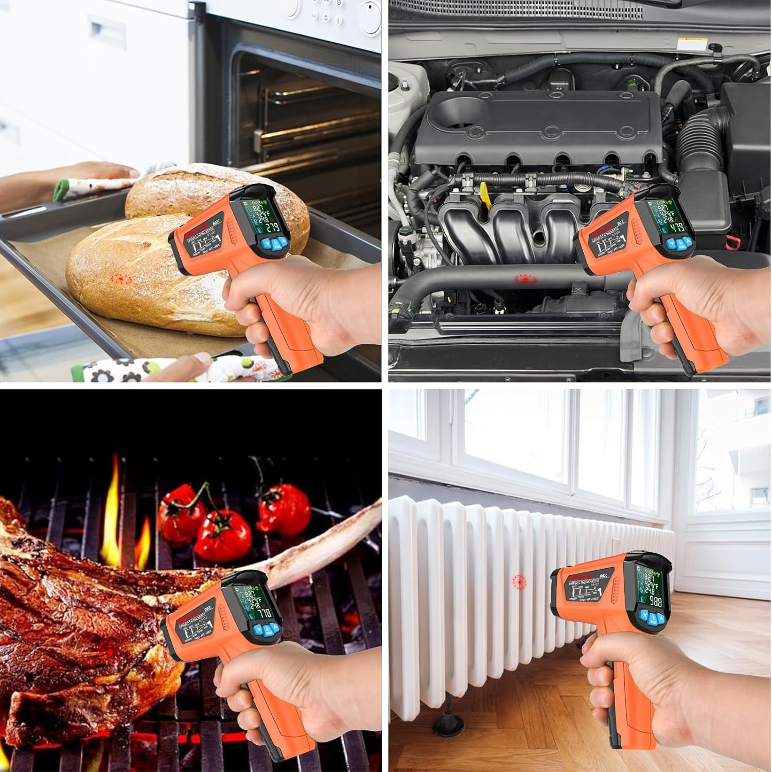 MESTEK Infrared Thermometer Gun, Non Contact Digital Laser Thermometer Temperature Gun with Color LCD for Cooking, Home Repairs, Humidity Measurement, Adjustable Emissivity -58°F to 1472°F(-50~800°C) - Image 7