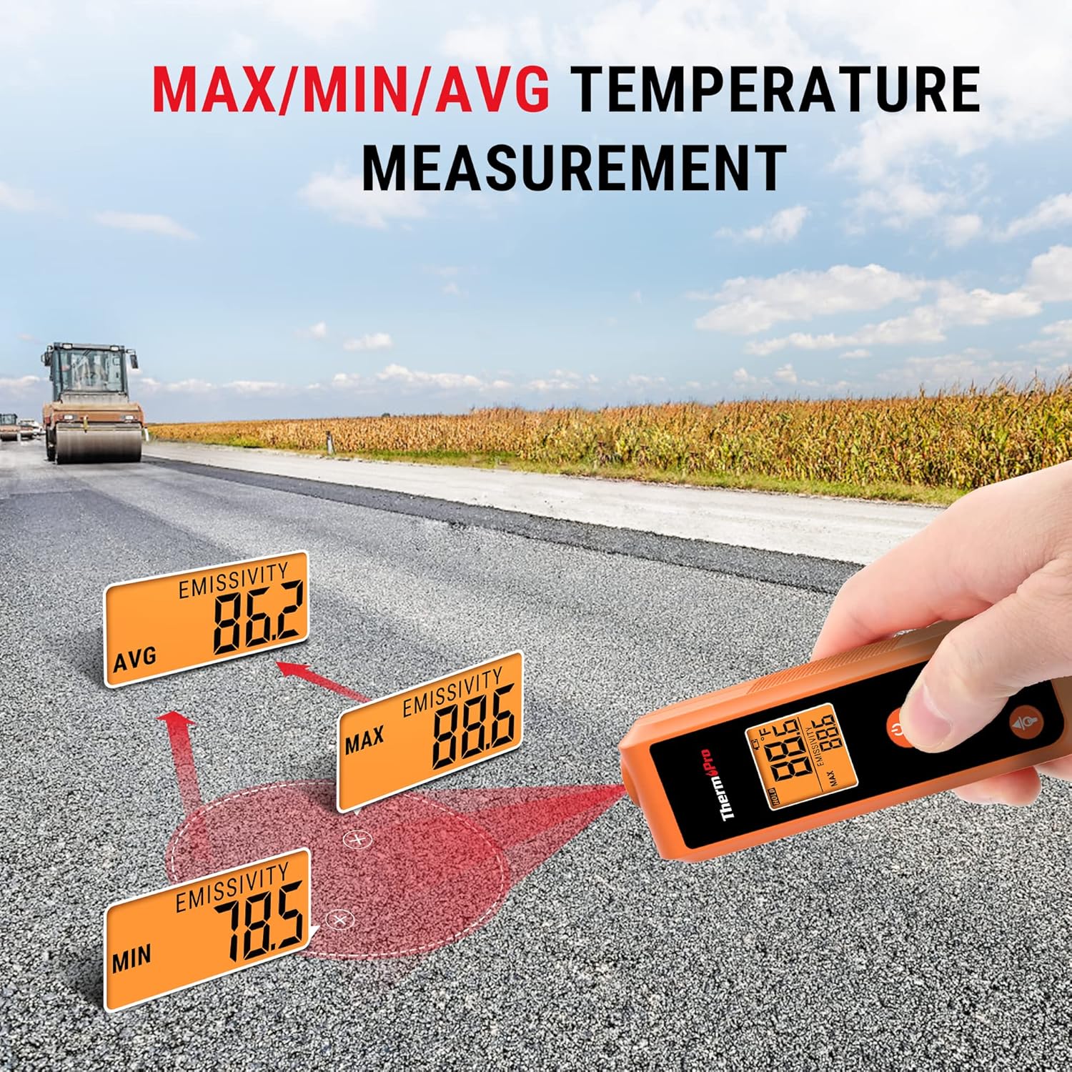ThermoPro TP410 Infrared Thermometer Gun Non-Contact Laser Thermometer Gun for Cooking, Temperature Gun with Range -58℉~1022℉ for Pizza Oven Accessories, Griddle, Grill, HVAC, Engine (Not for Human) - Image 5