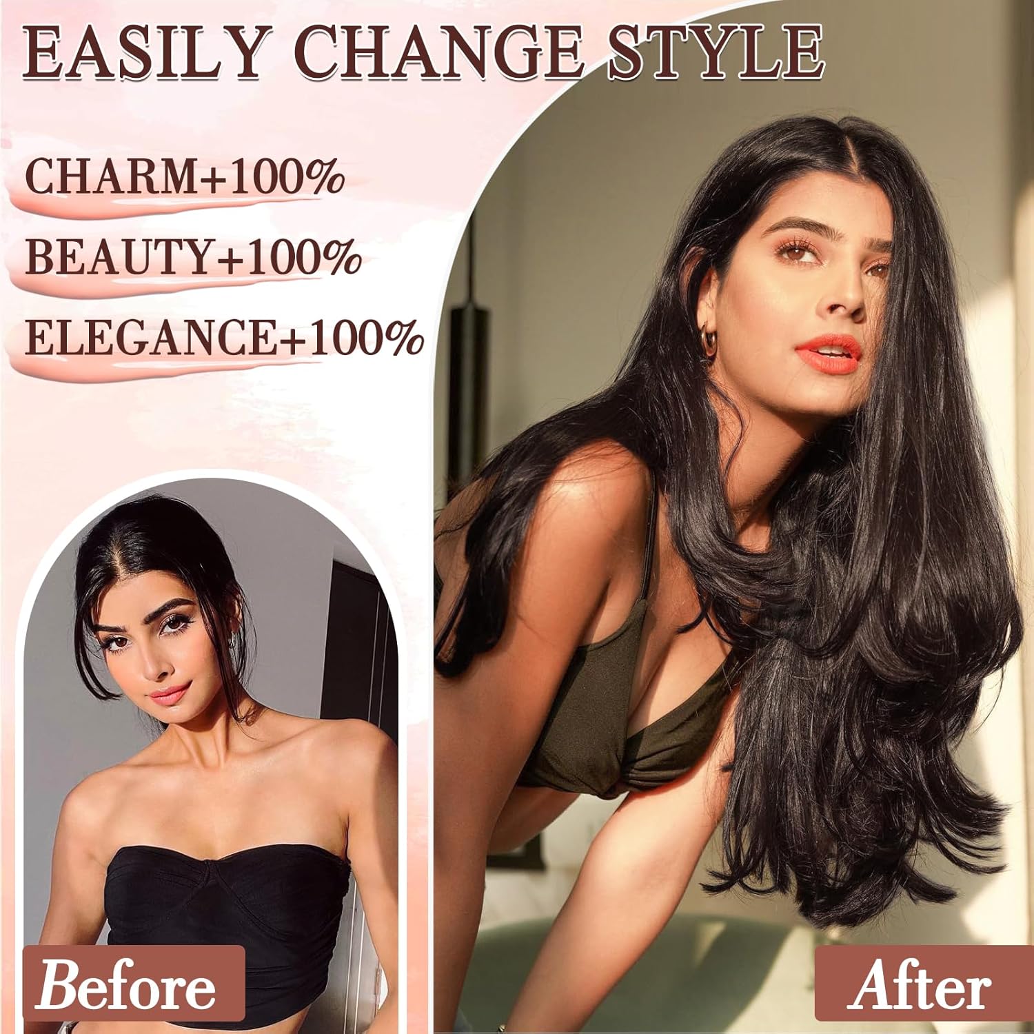 FREEMEIGE Dark Brown Hair Extensions Long Layered Clip in Hair Extensions 20 Inch Hair Extension for Women Daily Use