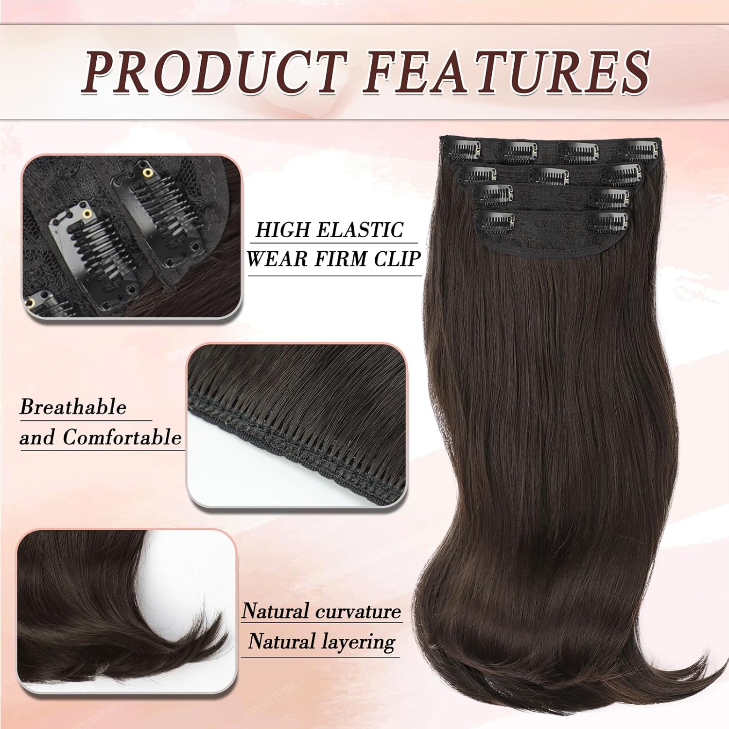 Alternative view of FREEMEIGE Dark Brown Hair Extensions Long Layered Clip in Hair Extensions 20 Inch Hair Extension for Women Daily Use