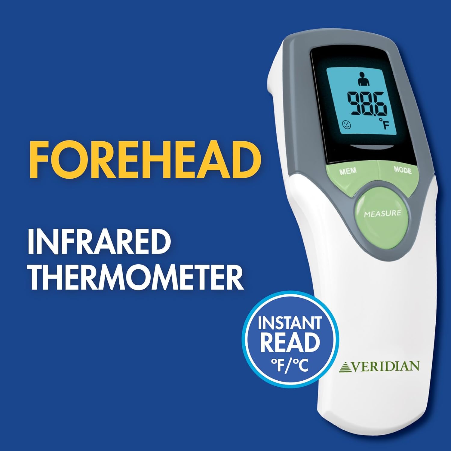 Veridian Healthcare Infrared Thermometer | Forehead Measurements | 1-Second Readout | Hygienic Non-Contact | Whole Family Care | 3-Year Warranty