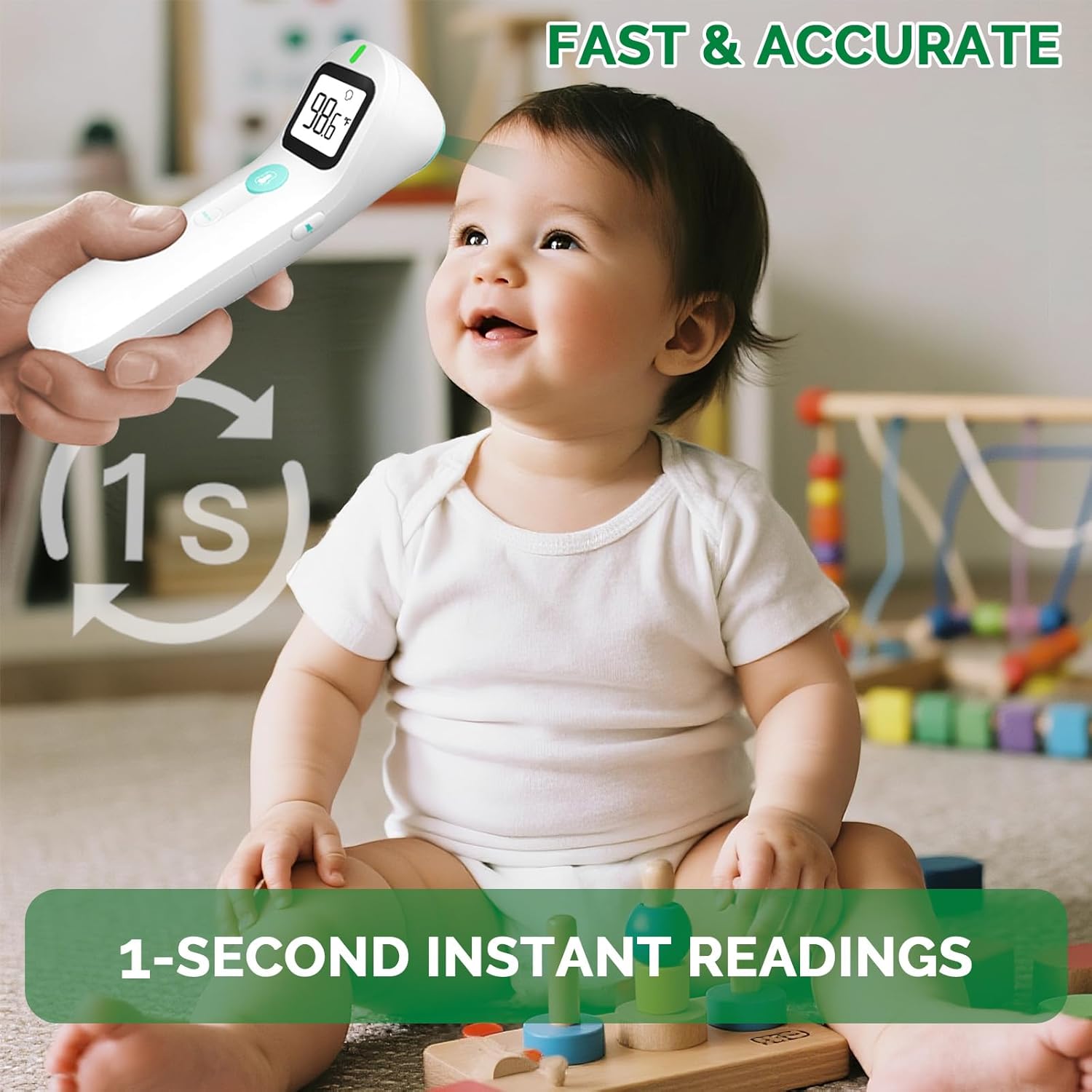 No Touch Forehead Digital Thermometer for Adults, Kids with Fever Alarm, 1s Instant Reading Large LCD Display, Multi-Mode Object Temperature (Batteries Included)