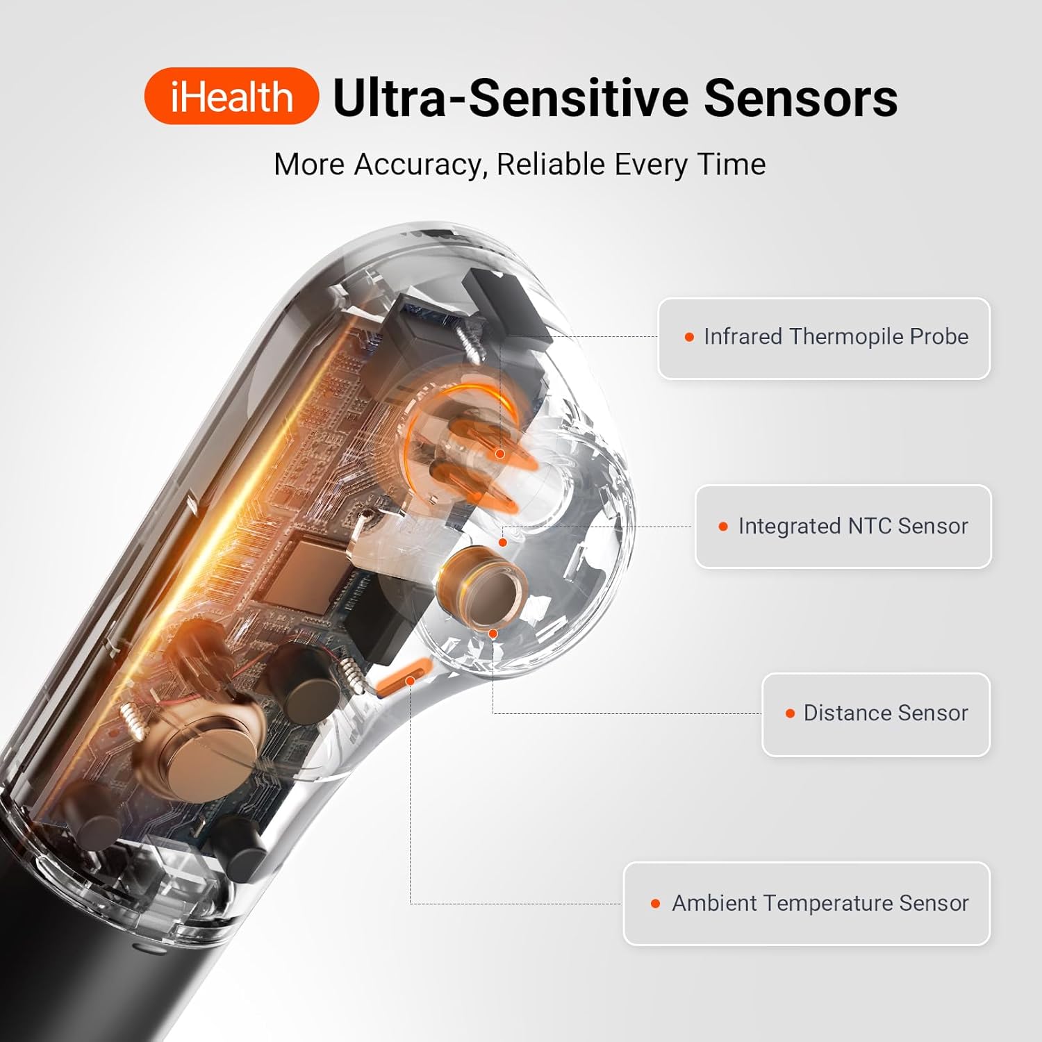 Alternative view of iHealth No-Touch Digital Forehead Thermometer for Adults, Babies, Kids, 3 Ultra-Sensitive Sensors, Quiet Vibration Feedback, Large LED Digits, Easy to Use for Home, PT3 Black