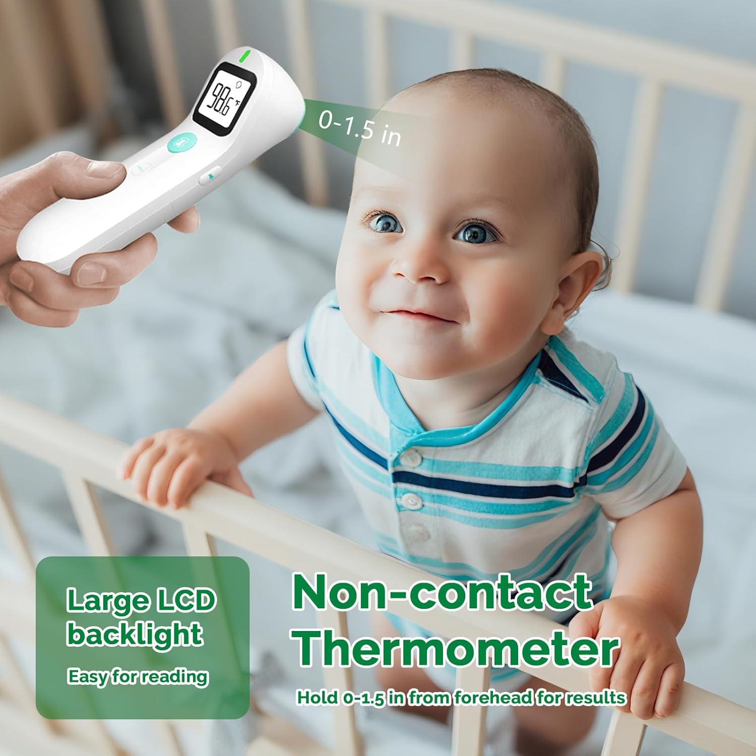 Alternative view of No Touch Forehead Digital Thermometer for Adults, Kids with Fever Alarm, 1s Instant Reading Large LCD Display, Multi-Mode Object Temperature (Batteries Included)