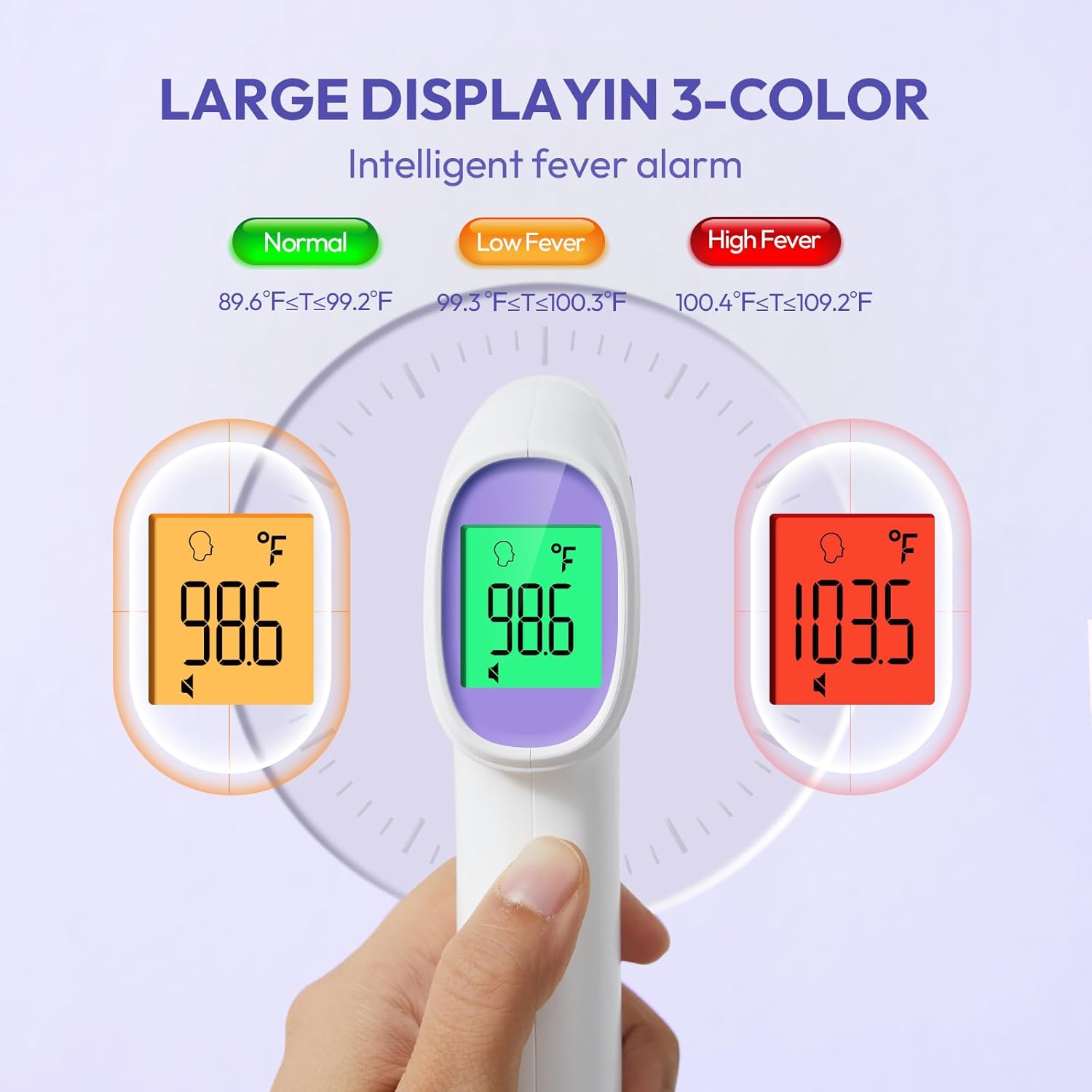 Alternative view of Forehead Thermometer for Adults, Kids & Babies, No-Touch Digital Thermometer with LCD Backlight Display, Fever Alarm and 1s Instant Reading - Purple