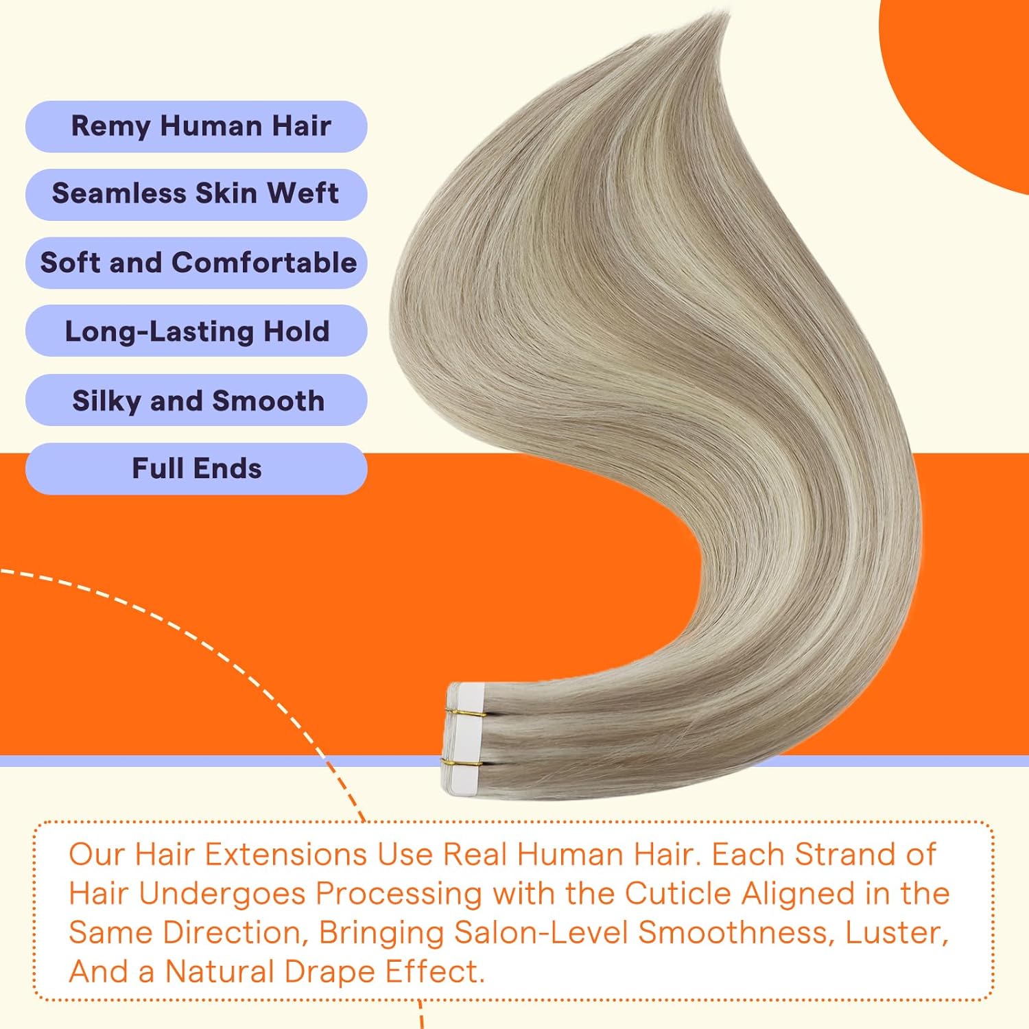 Full Shine Tape in Hair Extensions Human Hair 18 Ash Blonde Highlight 613 Blonde Double Sided Tape Extensions 12 Inch Invisible Straight Hair Extensions Tape Ins 30G 20Pcs Extensions for Women