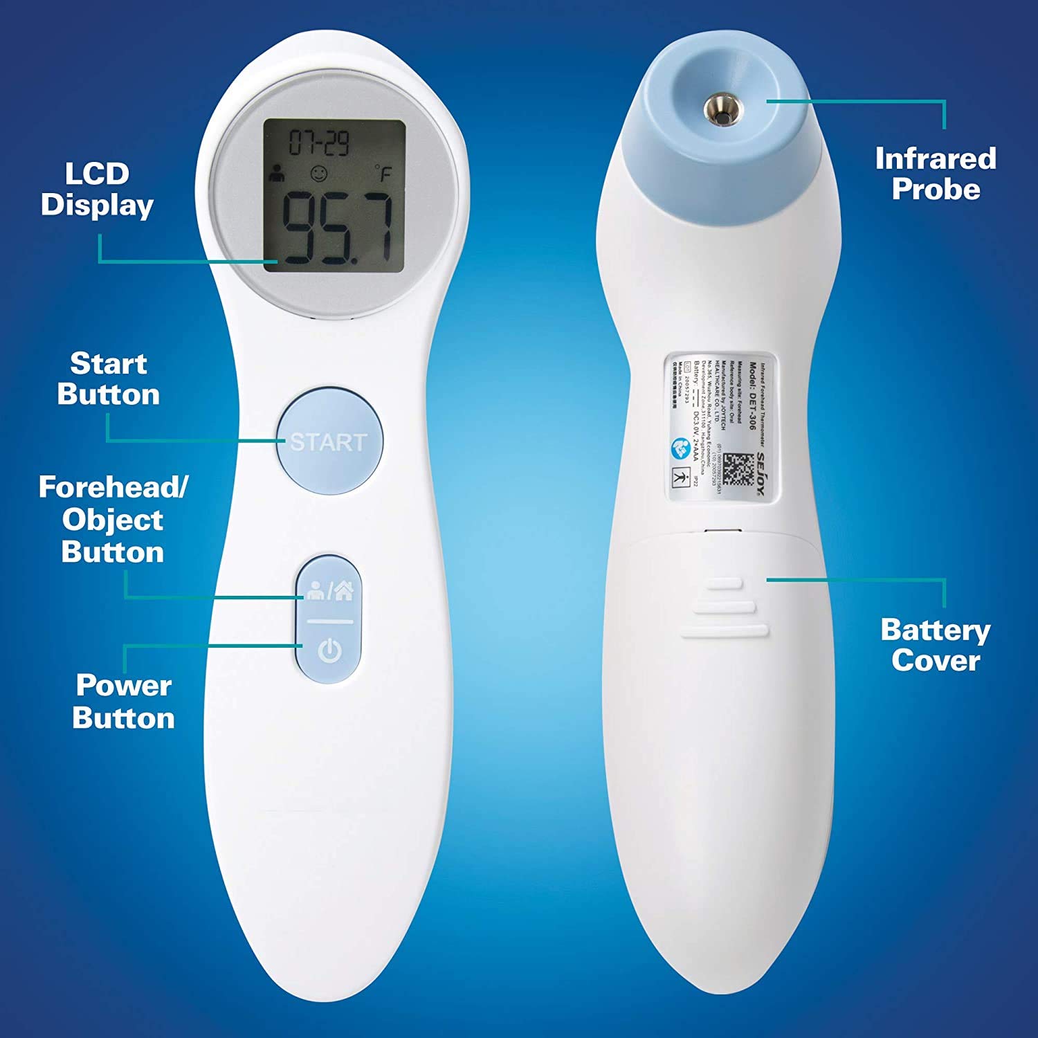 Digital Forehead Thermometer - Infrared - White (Body Temperature Reader, Lightweight, Compact)