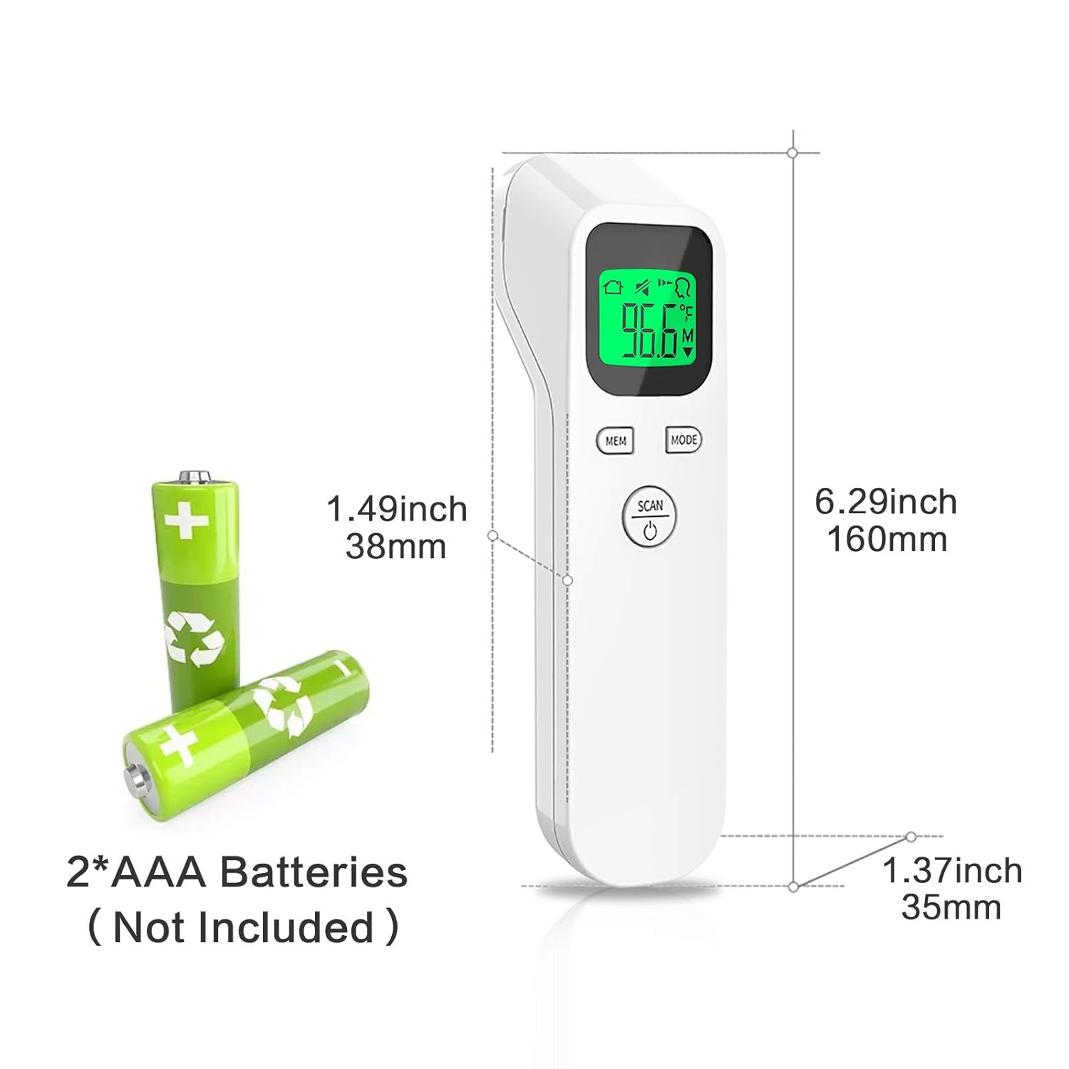 Alternative view of Forehead Thermometer for Adults and Kids, No Touch Digital Infrared Thermometer Temperature Gun, Accurate Instant Reading Fever Alarm 20sets Memory