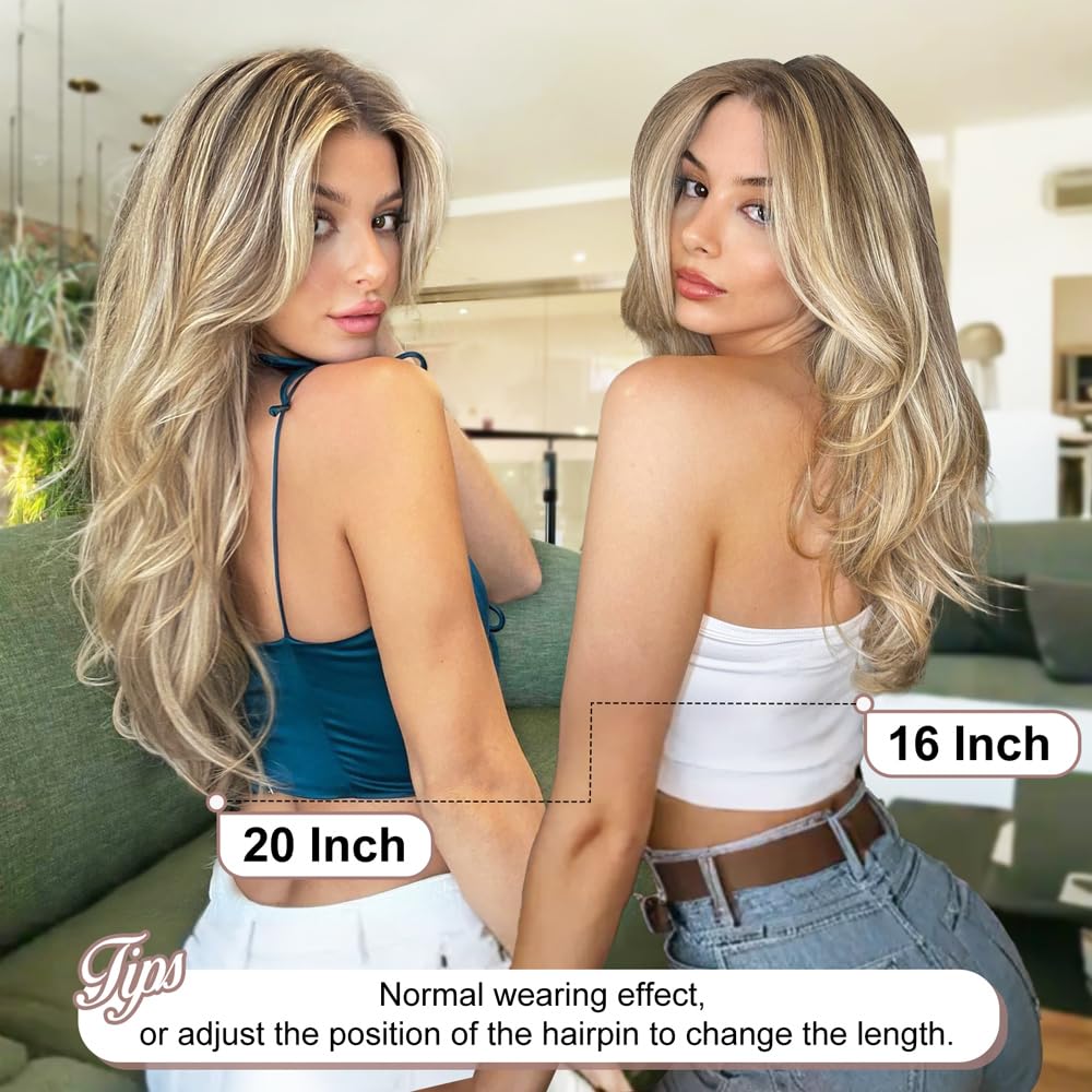 Alternative view of ALXNAN Clip in Hair Extensions - Thick Long Straight Layered Hair Extensions, Dirty Blonde Mixed Bleach Blonde, 20 Inch Soft Lace Weft