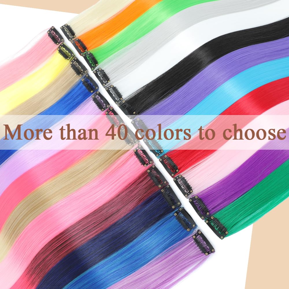 GZVIS 12 Pcs Pink hair extensions 22 Inch Straight colored hair colorful clip in extensions Highlight Party for Girls and Women Gift(Pink,26)