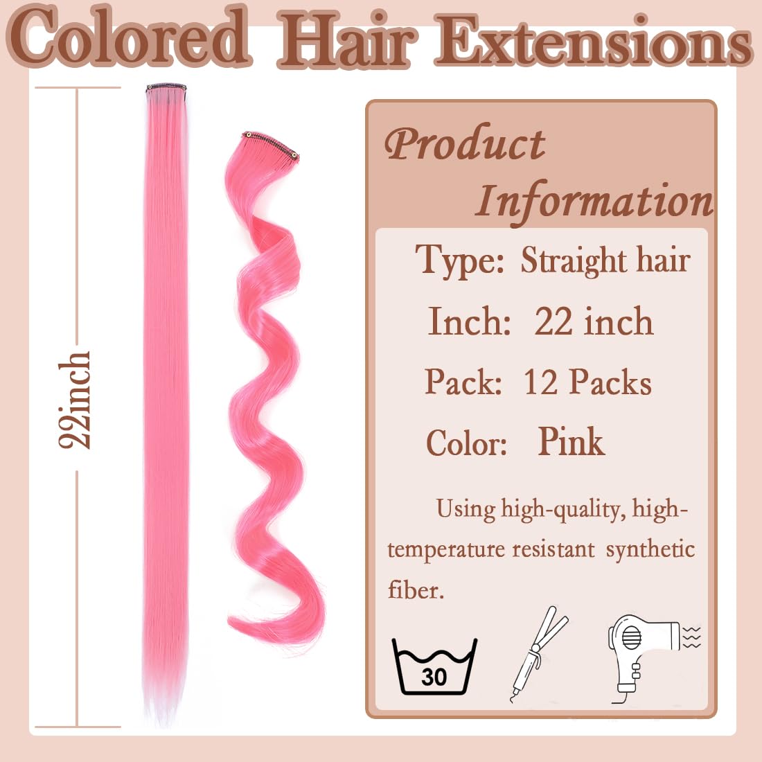 Alternative view of GZVIS 12 Pcs Pink hair extensions 22 Inch Straight colored hair colorful clip in extensions Highlight Party for Girls and Women Gift(Pink,26)