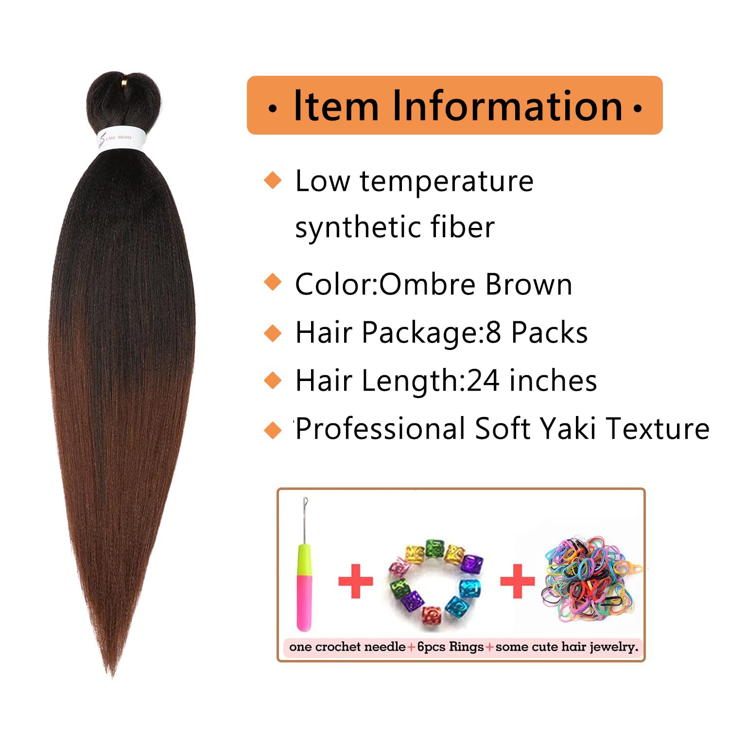Braiding Hair Pre Stretched 24 Inch 8 Packs Ombre Braiding Hair Professional Soft Yaki Texture, Hot Water Setting Hair Extensions for Braids (24in,1B/30)