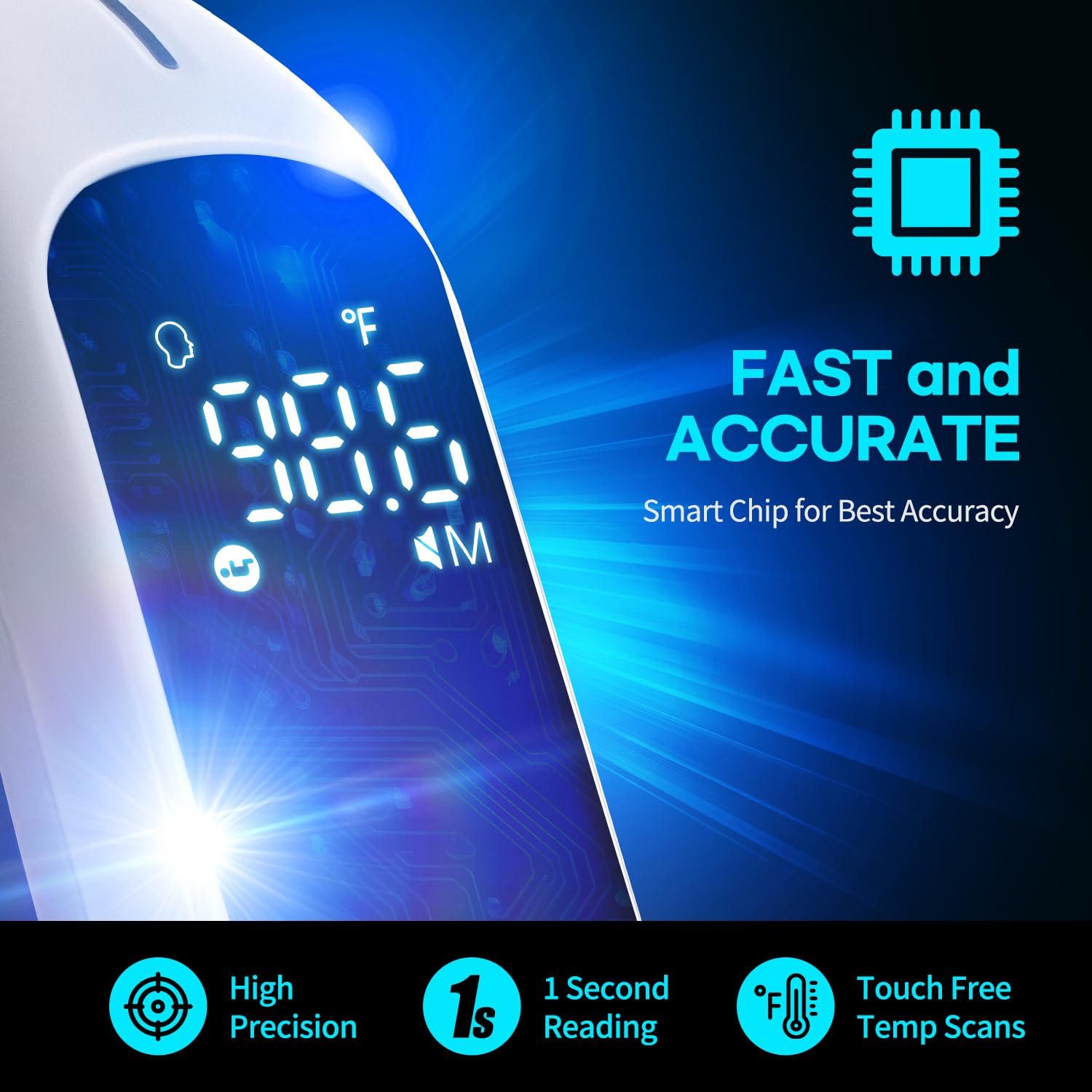 HubiBaby No-Touch Infrared Thermometer for Adults, Accurate Digital Forehead Thermometer, Large LED Display, Fever Alarm, 2 in 1 Forehead & Object Thermometer