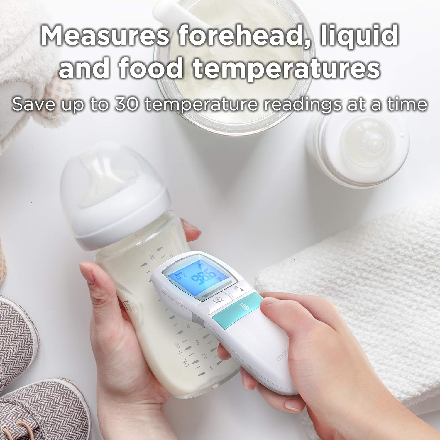Alternative view of Motorola Care 3-in-1 Non-Contact Baby Forehead Thermometer - Body, Food or Liquid Temperature, Handheld Clinical Device for Kids, Adults - No Touch, Quick & Accurate Reader-Large Display, White