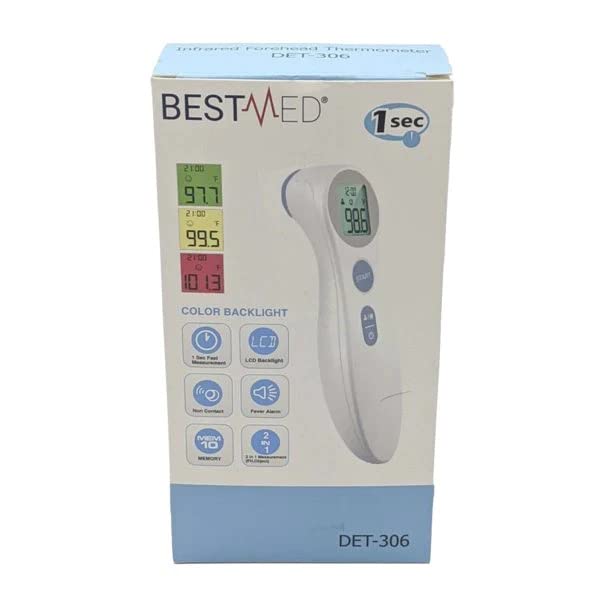 Alternative view of BESTMED 1 Second Reading Infrared Thermometer for Children & Adults | Forehead DET-306 | 3-Color Indicator, No-Touch | Fever Alarm
