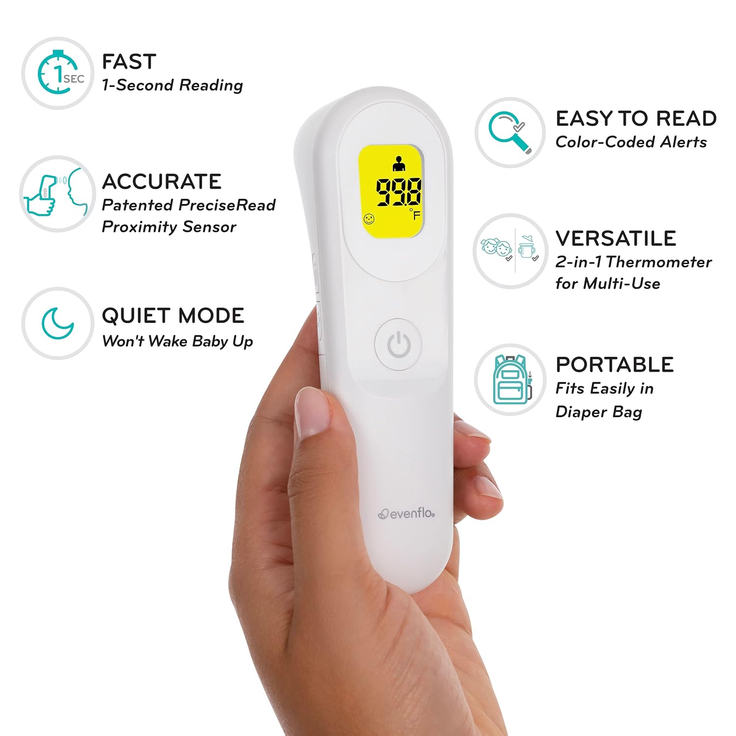 Alternative view of Evenflo PreciseRead Touchless Forehead Thermometer for Adults, Children, Babies, Food and Liquids – Accurate, Fast, No Contact, with Color-Coded Results