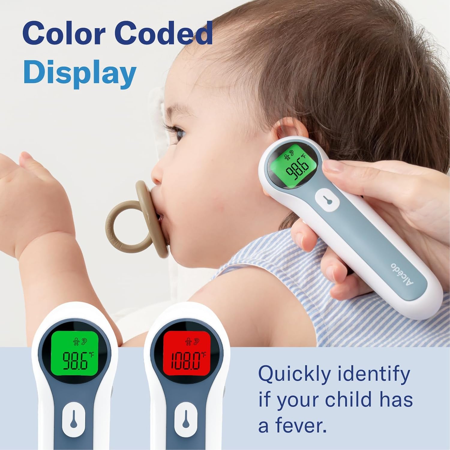 Alternative view of Alcedo Forehead and Ear Thermometer for Adults, Kids, and Baby | Digital Infrared Thermometer for Fever | Touchless, Instant Read, Medical Grade | Pouch and Batteries Included