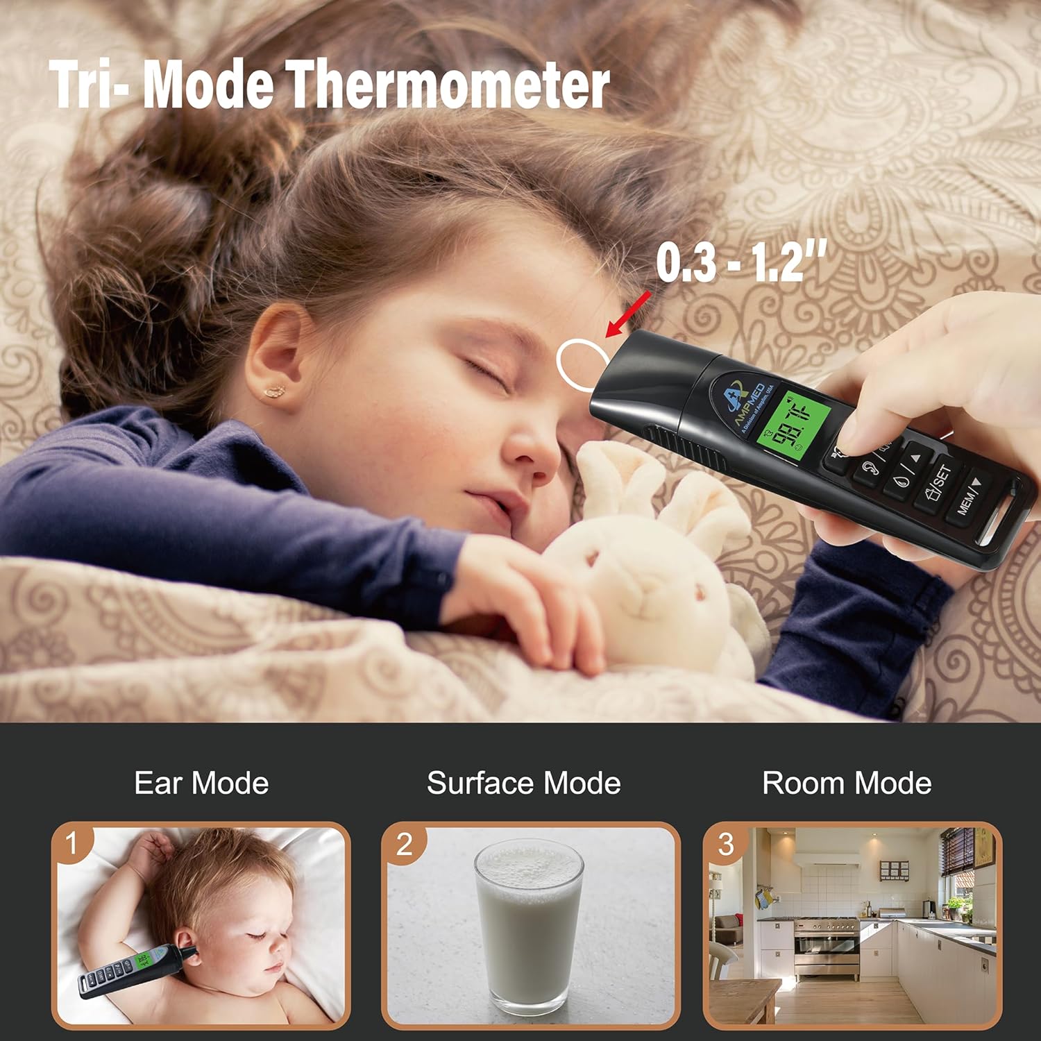 Amplim Baby Thermometer | 3-in-1 Accurate Infrared Thermometer for Ear, Forehead & Touchless, Fever Thermometer for Baby, Infants, Toddlers, Kids & Adults | Base Stand & Clock (Black) - Image 5