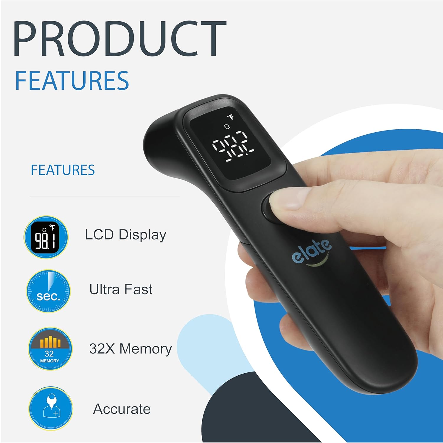 Alternative view of Elate Non-Contact Forehead Thermometer for Adults and Kids, No-Touch Digital Baby Thermometer for Infants/Newborns, Medical Grade, FSA HSA Eligible, Touchless Temporal Thermometer for Fever