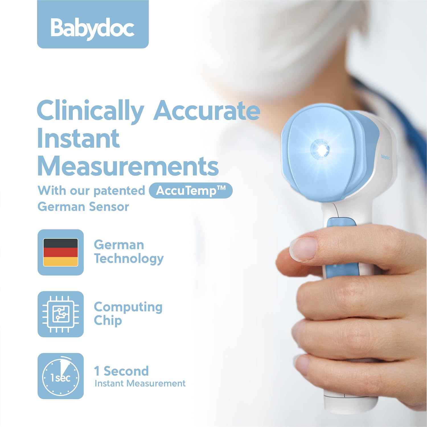 Alternative view of Babydoc Medical Grade FSA-HSA Eligible Baby Thermometer for Kids, AccuTemp German Sensor, 3-in-1 Safe Non-Contact Infrared Forehead Thermometer, Object Mode for Milk or Bathwater, Infants, Children