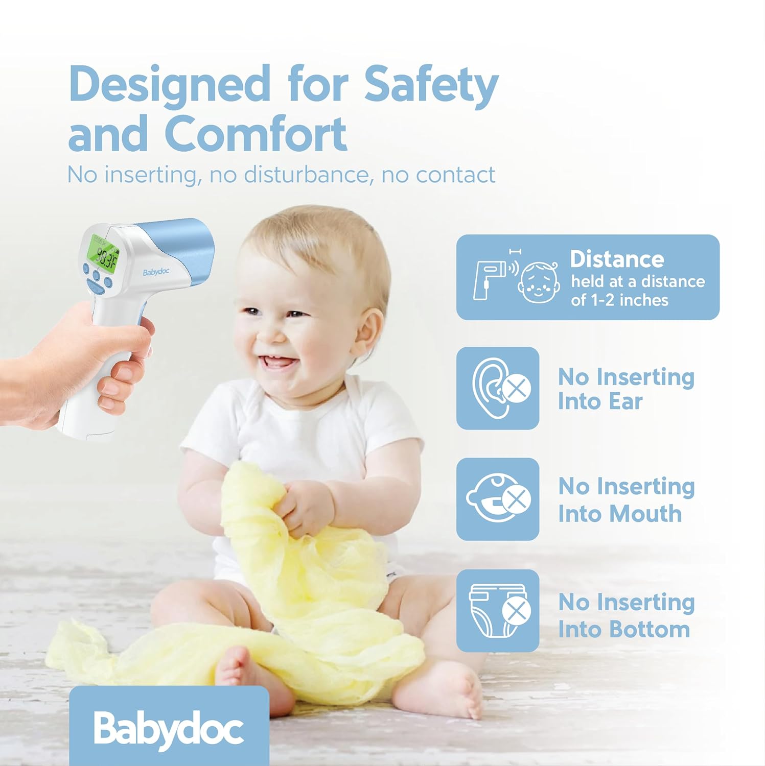 Babydoc Medical Grade FSA-HSA Eligible Baby Thermometer for Kids, AccuTemp German Sensor, 3-in-1 Safe Non-Contact Infrared Forehead Thermometer, Object Mode for Milk or Bathwater, Infants, Children - Image 3