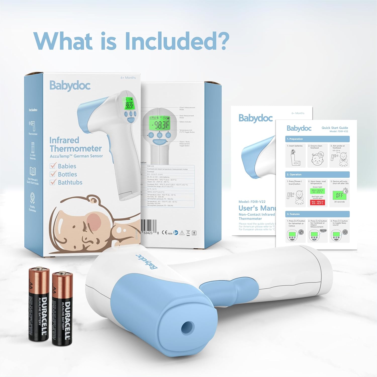 Babydoc Medical Grade FSA-HSA Eligible Baby Thermometer for Kids, AccuTemp German Sensor, 3-in-1 Safe Non-Contact Infrared Forehead Thermometer, Object Mode for Milk or Bathwater, Infants, Children - Image 5