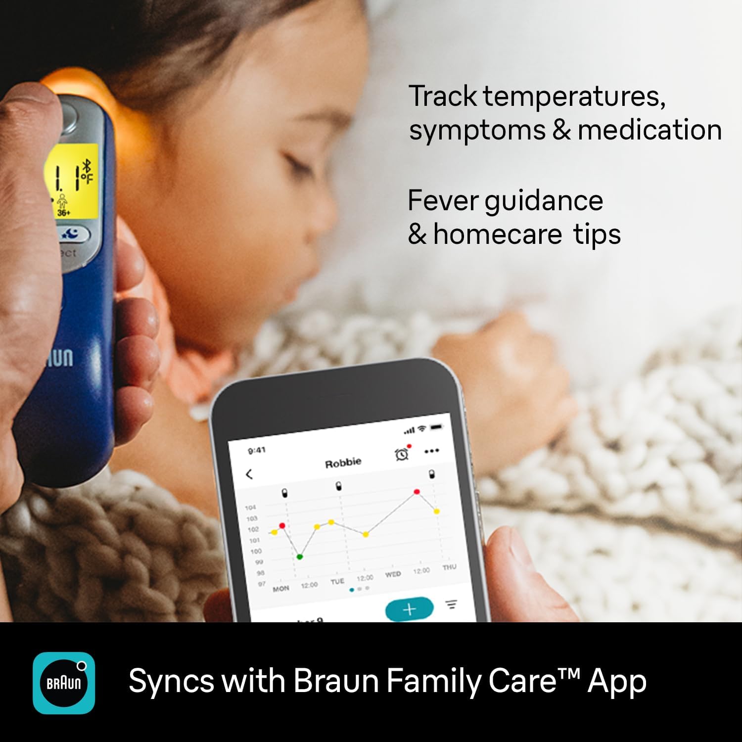 Alternative view of Braun ThermoScan 7+ Connect Digital Ear Thermometer - Family Care App Compatible, Age Precision Technology, Color-Coded Display, No. 1 Brand Recommended by Pediatricians