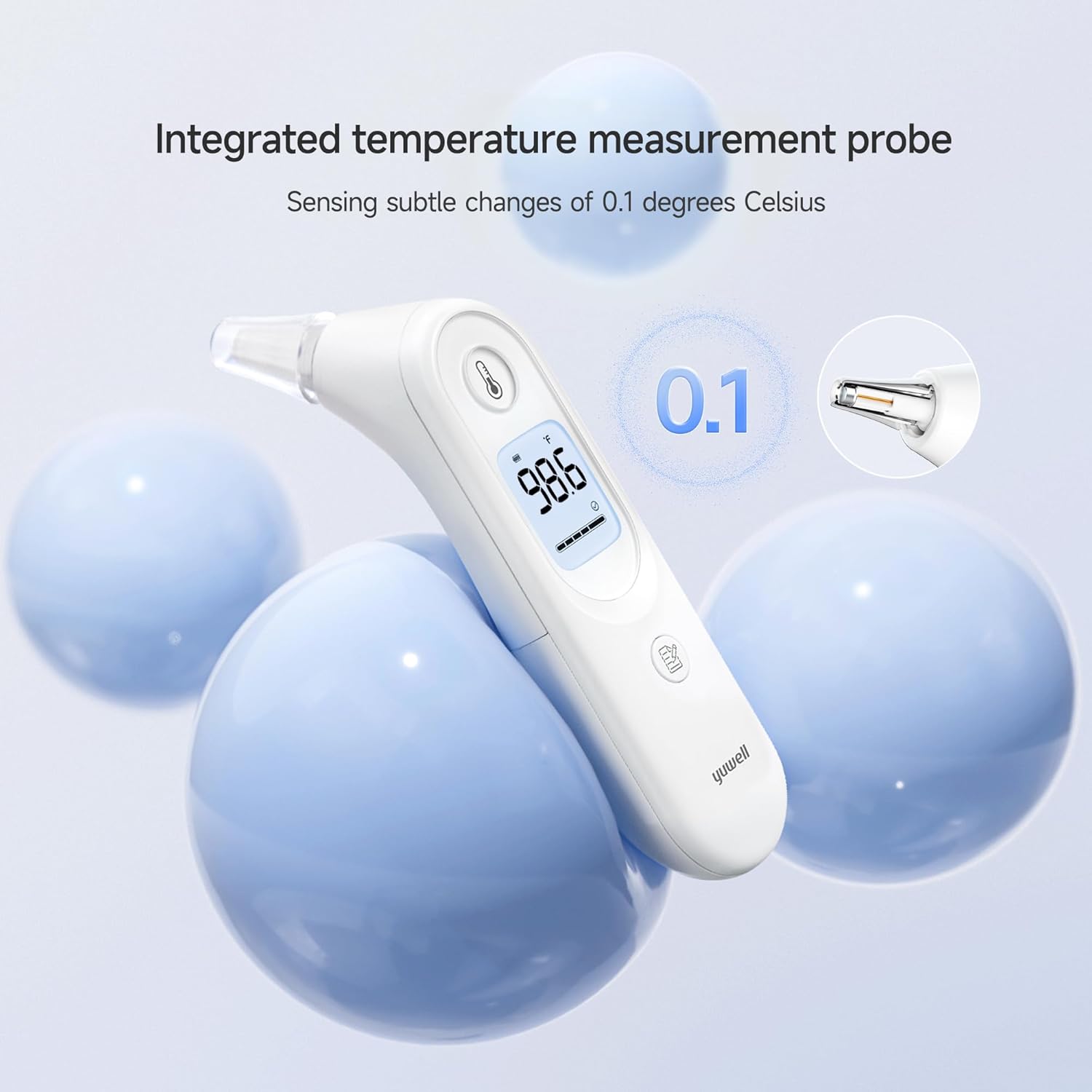 yuwell Digital Thermometer for Adults and Kids | Medical Graded Ear Thermometer, Baby and Kid Friendly | Measurement in Seconds, High Temperature Alert, Large Display, 7 Reading Storage