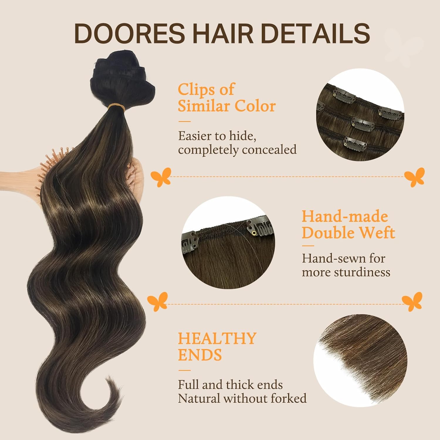 Alternative view of DOORES Clip in Hair Extensions Human Hair Extensions, Balayage Dark Brown to Chestnut Brown 120g 7pcs 18 Inch Real Human Hair Extensions Clip in Straight Remy Silky Weft