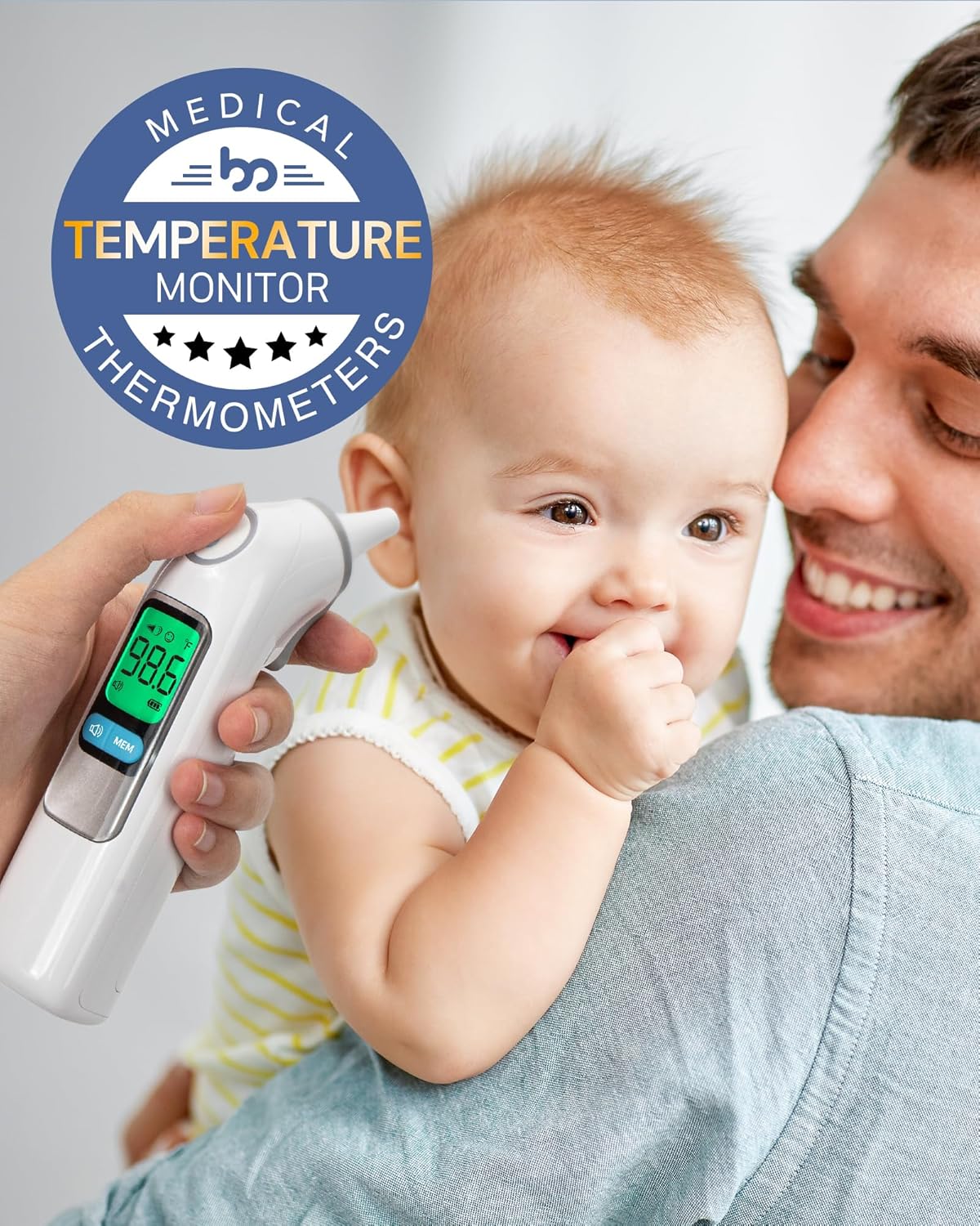 Alternative view of Femometer Family Ear Thermometer, Highly Accurate Ear Thermometer for Kids, Adults and Babies, 30 Memory Recall, 1s Result and 3-Color Fever Alert, with 24 Disposable Probe Covers, White
