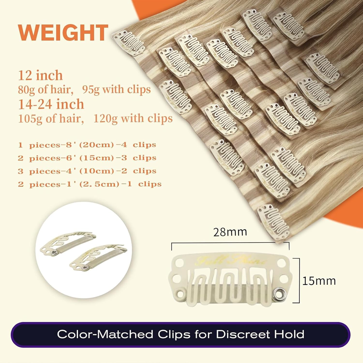 Alternative view of Full Shine Human Hair Clip in Extensions Balayage Seamless Hair Extensions Clip ins Golden Blonde Mix Light Blonde Real Hair Extensions for Women 18 Inch 8 Pcs 120g