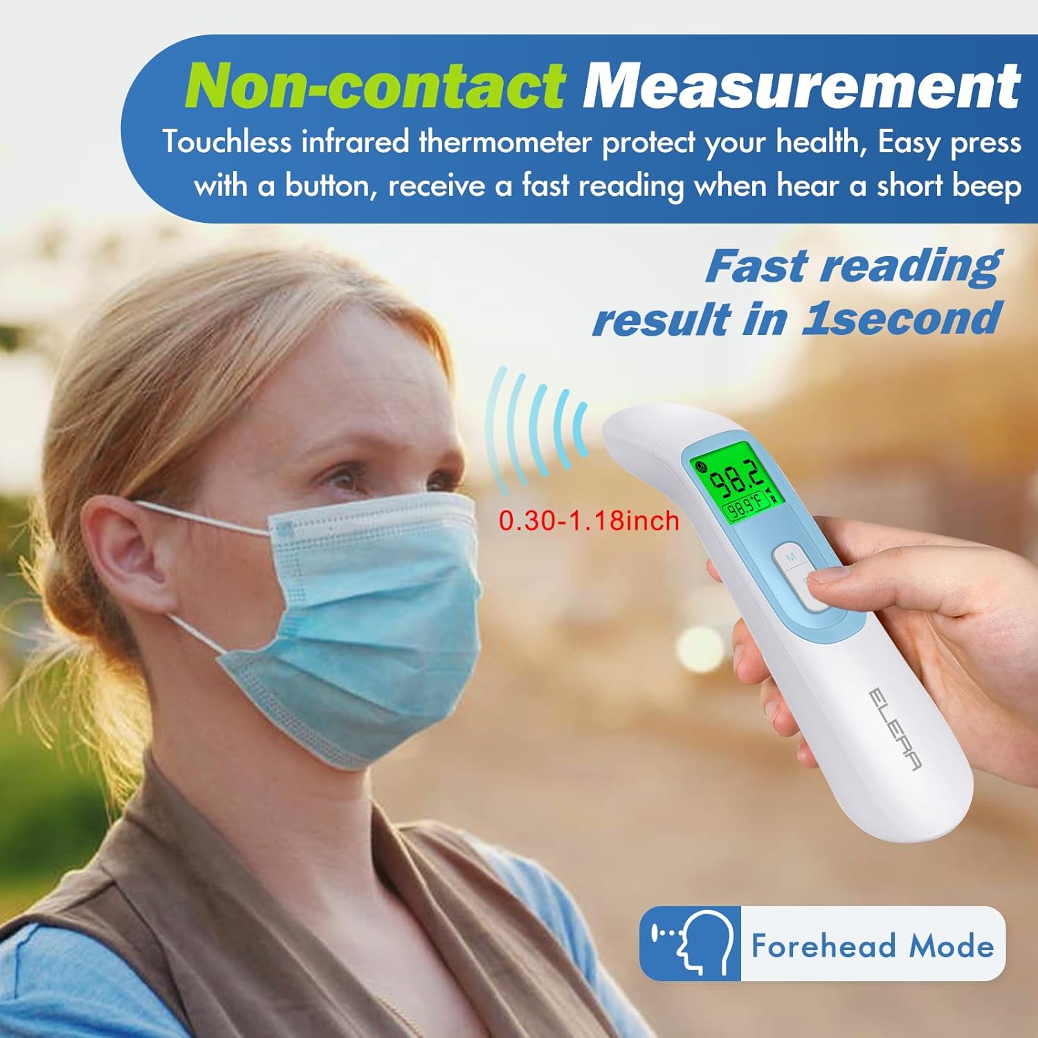 Alternative view of Ear Thermometer for Baby, ELERA Infrared LCD Thermometer with Automatic Switching Mode of Ear & Forehead, 1s Measurement, 4 Color Backlight Display with Fever Indicator