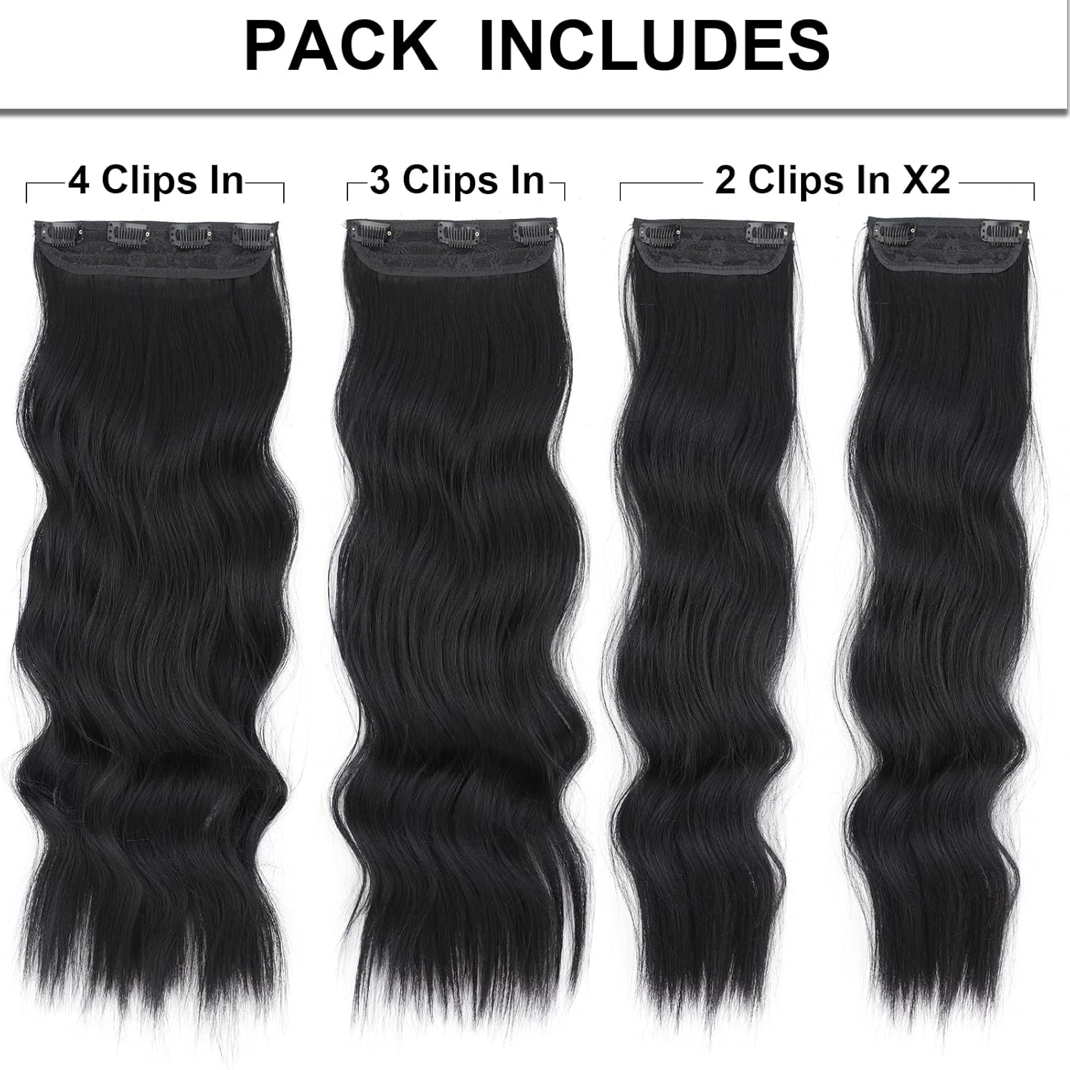 Alternative view of Vigorous Clip in Hair Extensions 4Pcs Black Hair Extension 24 Inch Long Wavy Soft Synthetic Hairpieces for Women
