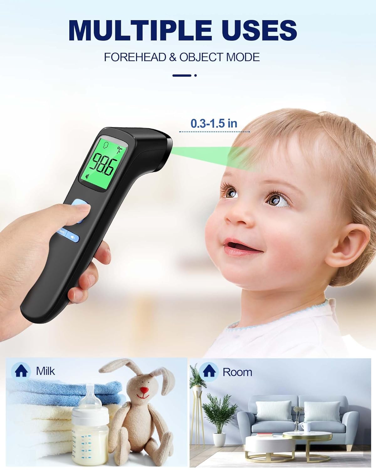 No-Touch Forehead Thermometer for Adults, Infrared Digital Baby Thermometer for Kids, Accurate Reading with Large Display, Mute Mode, Memory Recall, Fever Alarm - Image 4