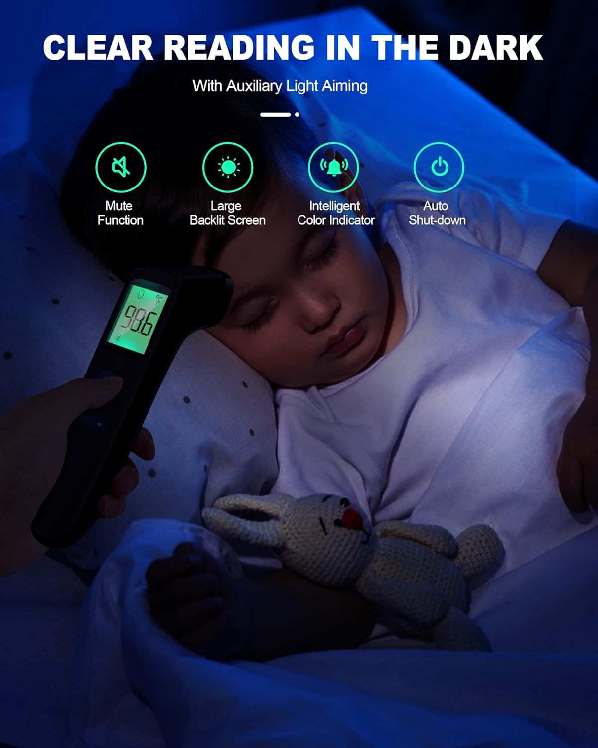 No-Touch Forehead Thermometer for Adults, Infrared Digital Baby Thermometer for Kids, Accurate Reading with Large Display, Mute Mode, Memory Recall, Fever Alarm - Image 5