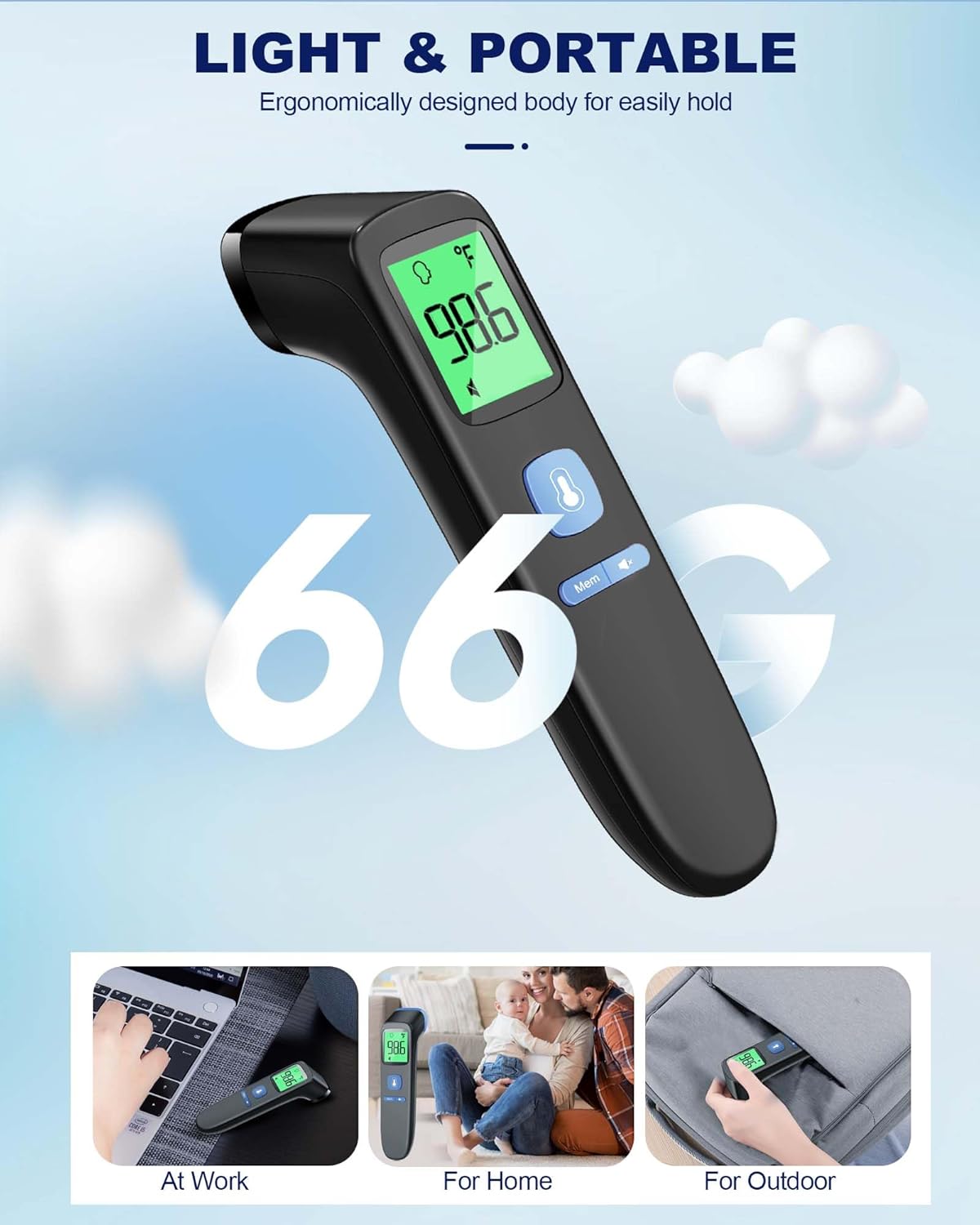 No-Touch Forehead Thermometer for Adults, Infrared Digital Baby Thermometer for Kids, Accurate Reading with Large Display, Mute Mode, Memory Recall, Fever Alarm - Image 6