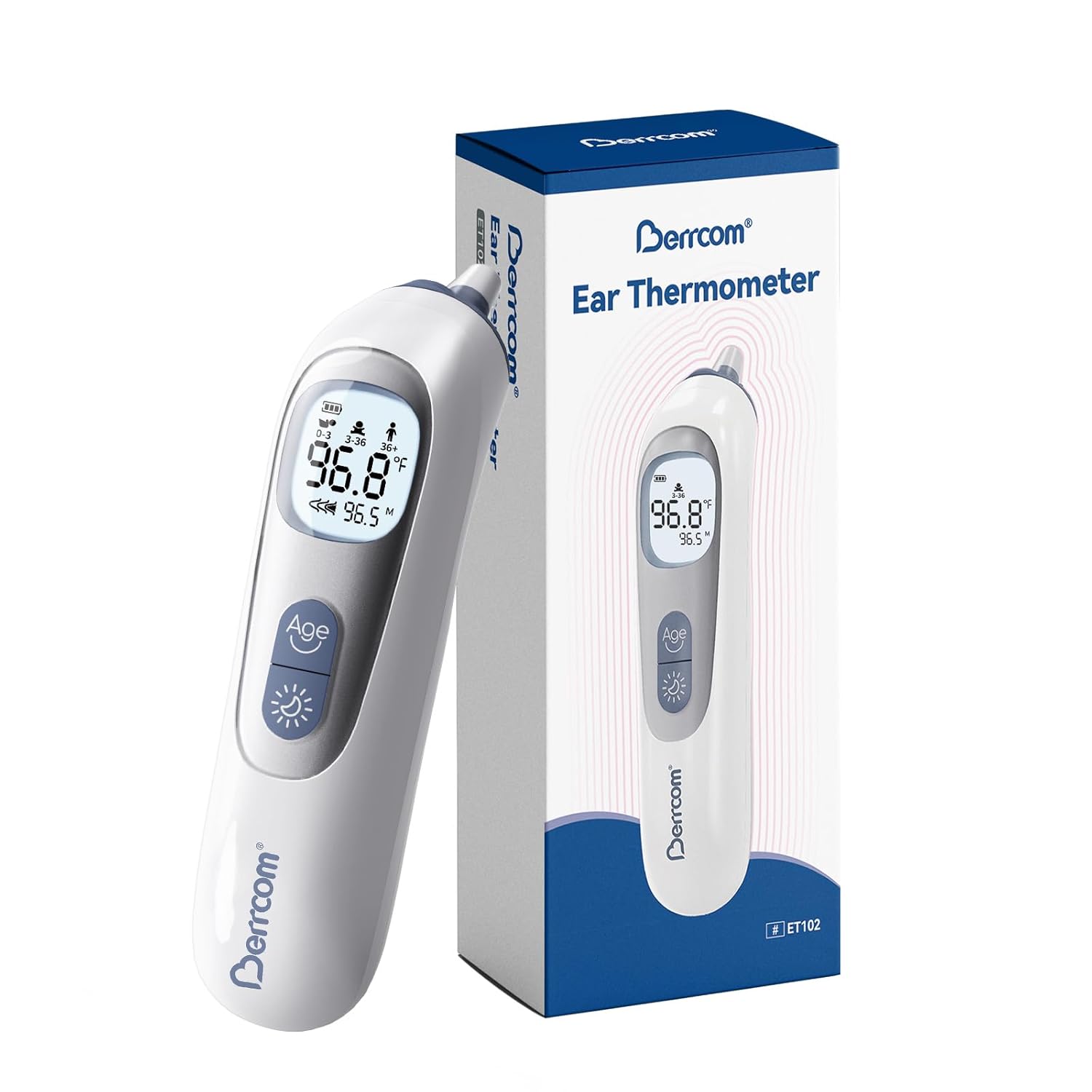 Berrcom Ear Thermometer with Heated Tip & Age Precision, Fever Alarm with Mute & Night Light, Includes 21 Probe Covers & Storage Box, Accurate Digital Ear Thermometer for Adults, Kids and Babies - Image 8