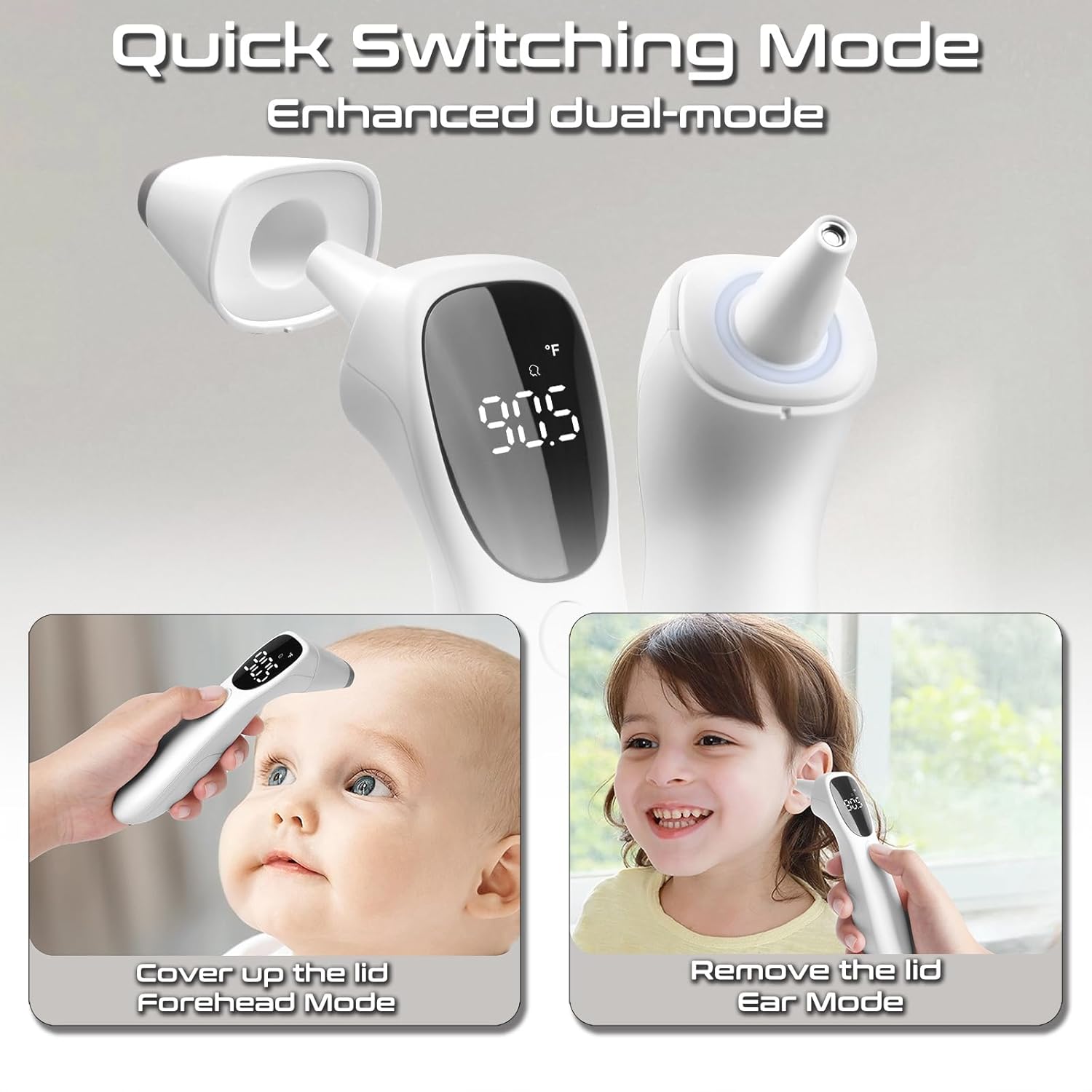 huangirl Touchless Thermometer, Digital Forehead Thermometer for Adults with Fever Alarm, Large LED Digits, 3-in-1 Non Contact Infrared Ear, Forehead & Touchless Thermometers